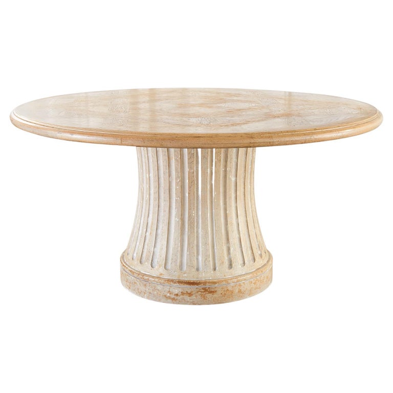 Round parquetry pedestal dining table, 20th century, offered by Erin Lane Estate