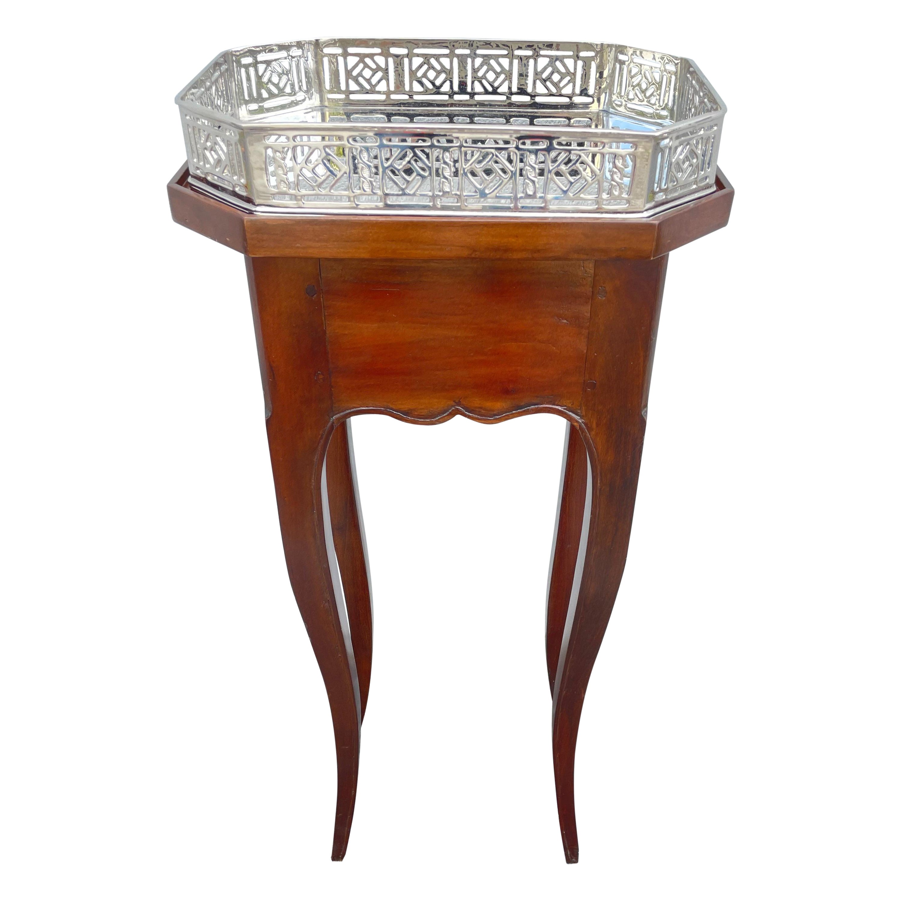 Country French Style Side Table with Silver Plated Removable Tray Top
