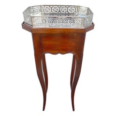 Country French Style Side Table with Silver Plated Removable Tray Top