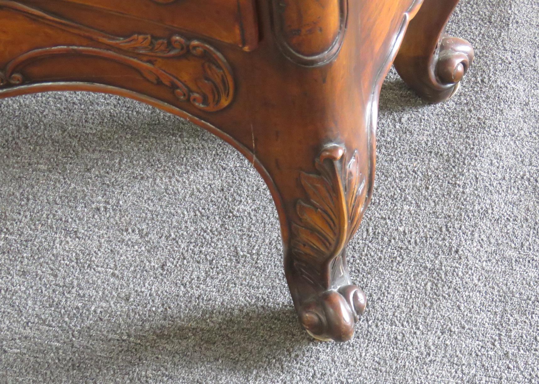 Carved Country French Burled Walnut Style Commode Dresser Console Table
