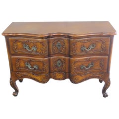 Country French Burled Walnut Style Commode Dresser Console Table