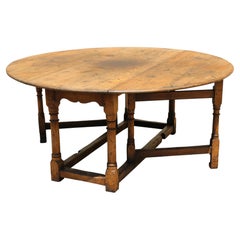 Country French Tiger Oak Drop-Leaf Gateleg Dining Table, Rustic Farmhouse
