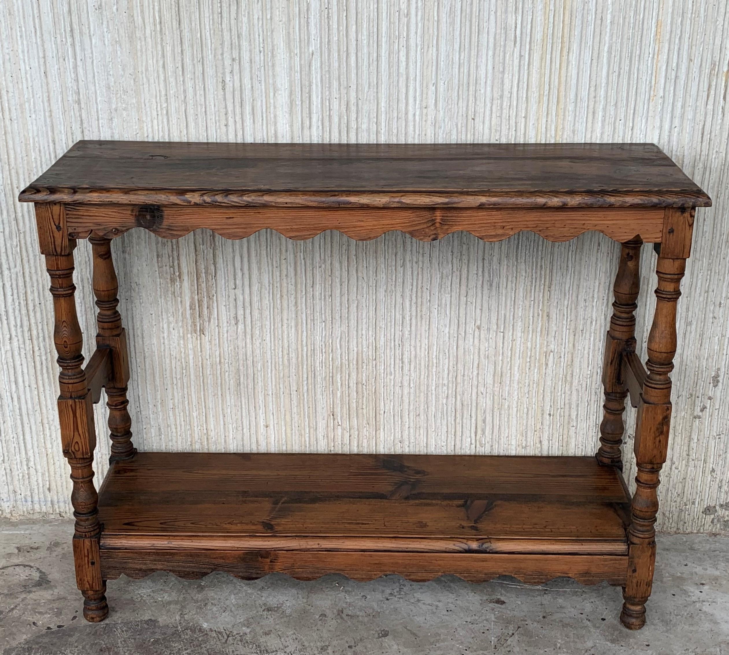 French Provincial Country French Two-Tier Console Table in Old Pine