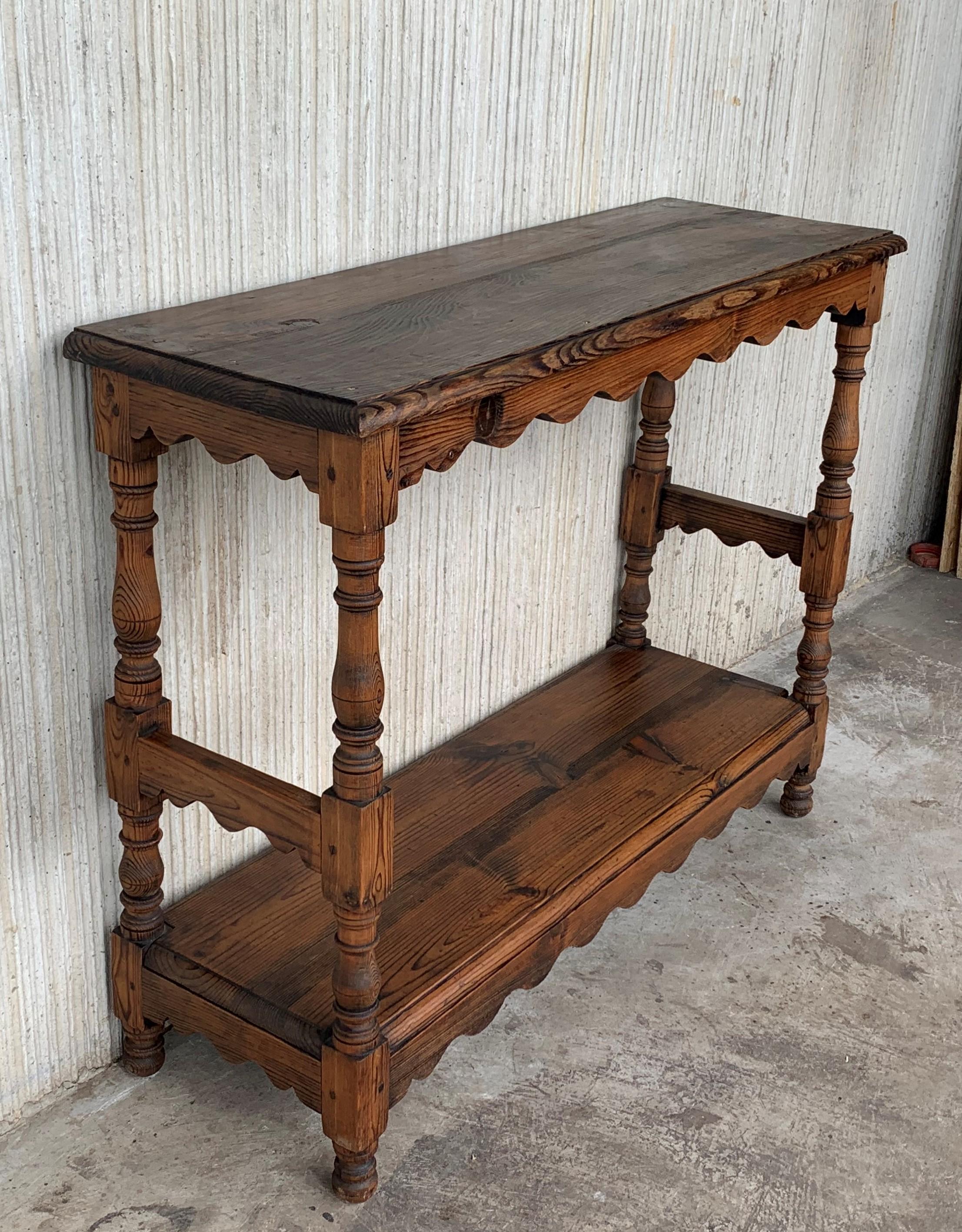 20th Century Country French Two-Tier Console Table in Old Pine