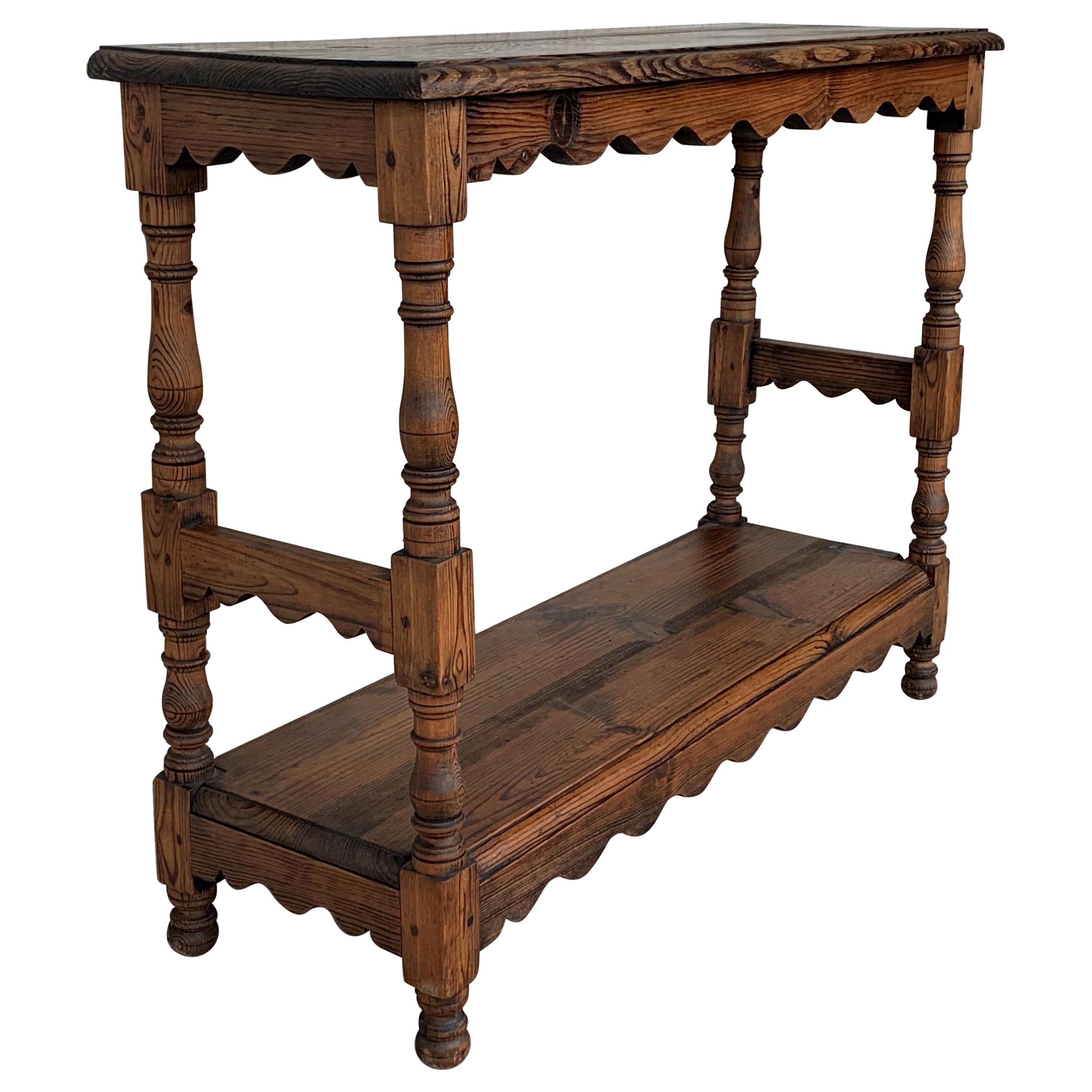 Country French Two-Tier Console Table in Old Pine