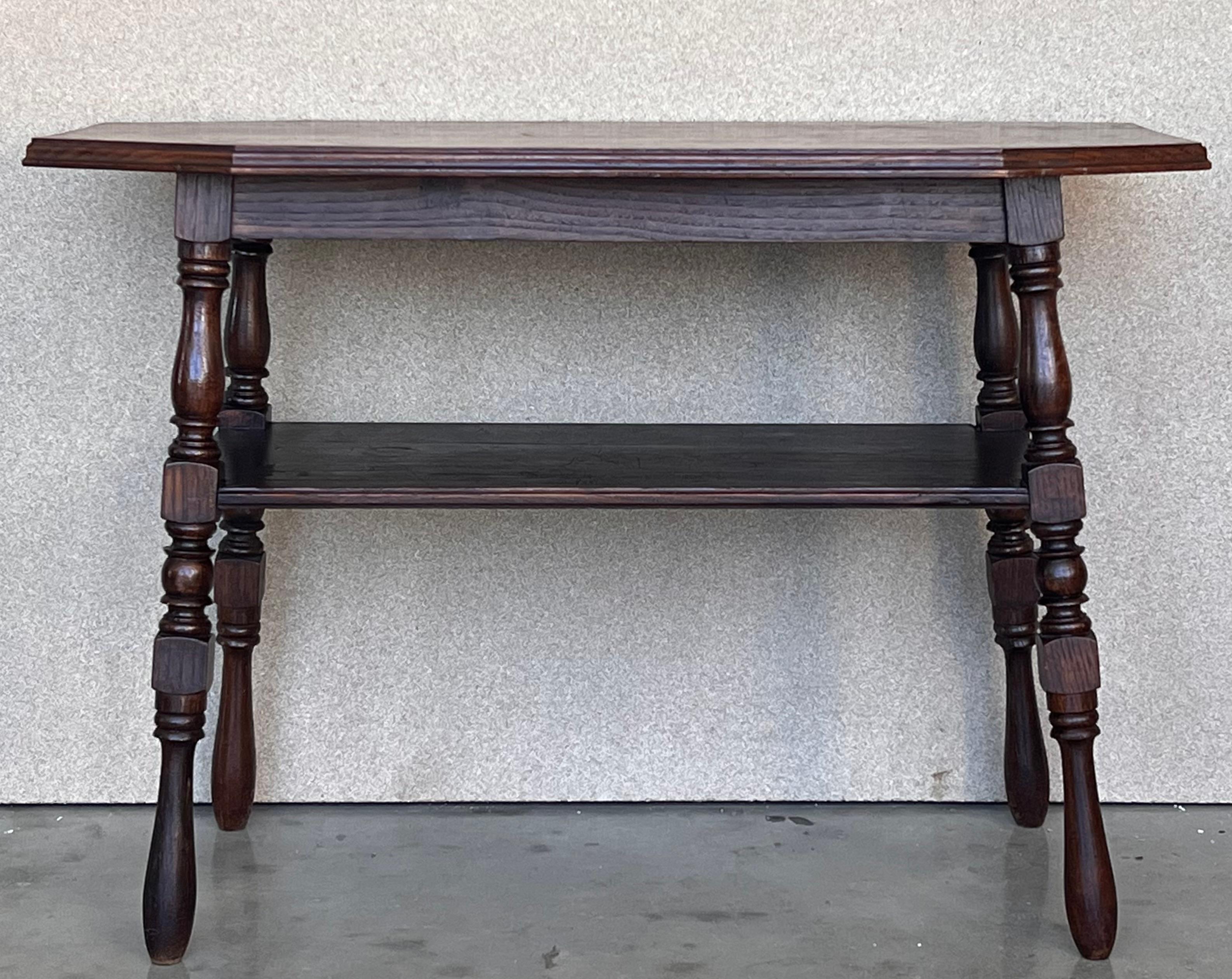 French Provincial Country French Two-Tier Walnut Console Side Table  For Sale