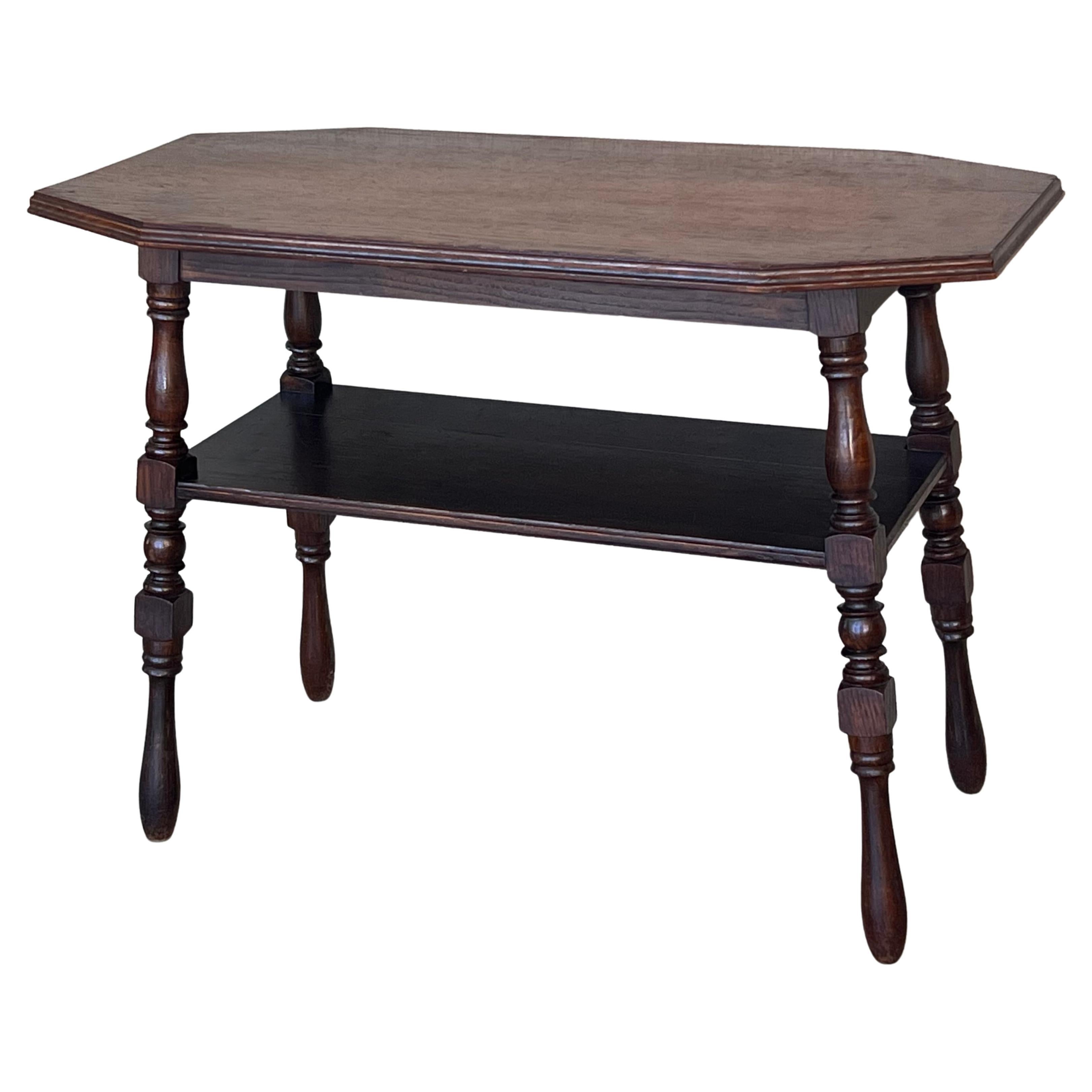 Country French Two-Tier Walnut Console Side Table  For Sale