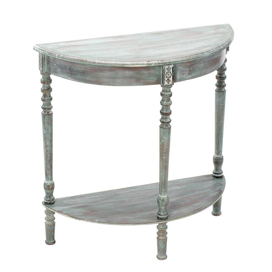 Country French Vert Wash Rounded Hall Table For Sale 1