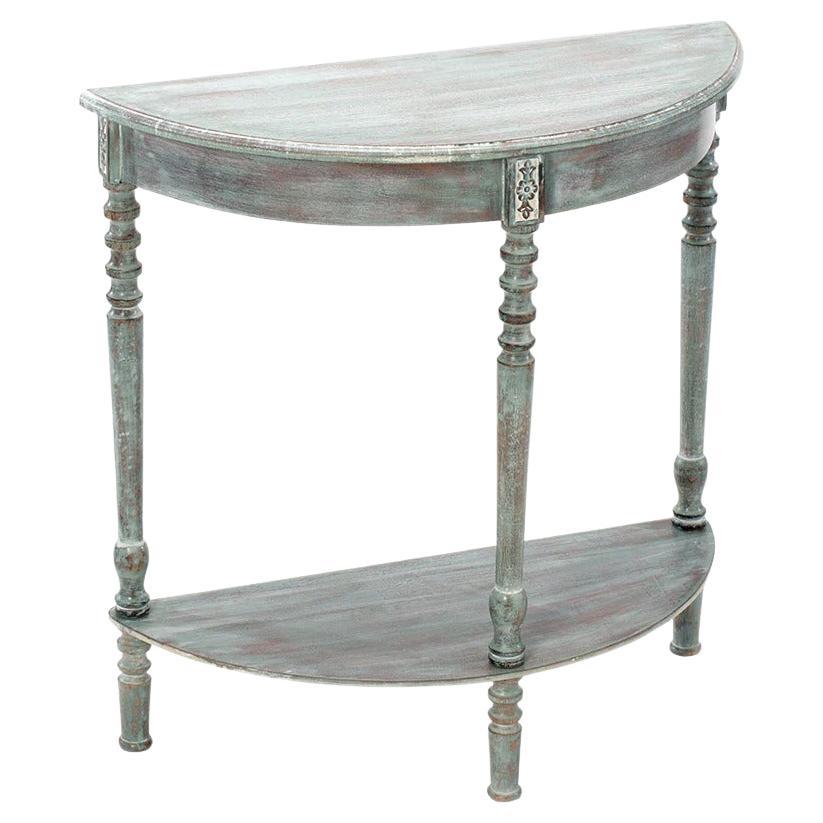 Country French Vert Wash Rounded Hall Table For Sale