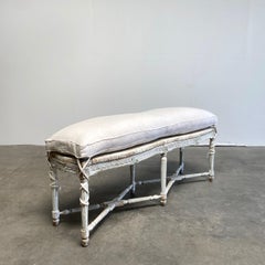 Banc en jonc peint à la française avec coussin en lin et duvet
