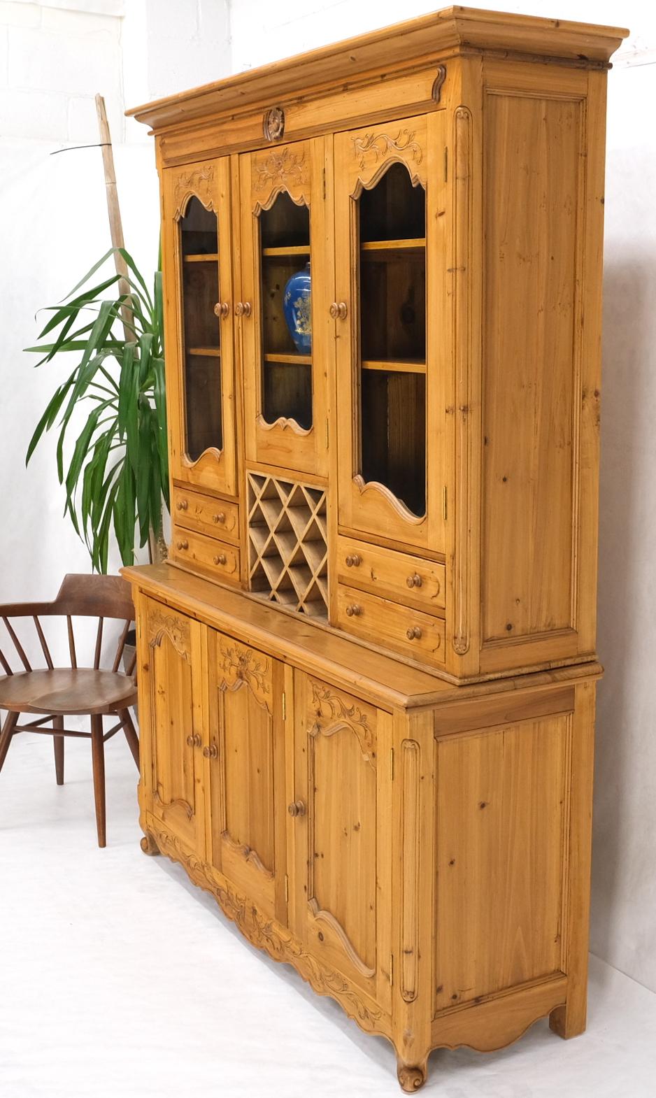 Country French Vintage Wine Rack Two-Piece Pine Step-Back Hutch For Sale 3