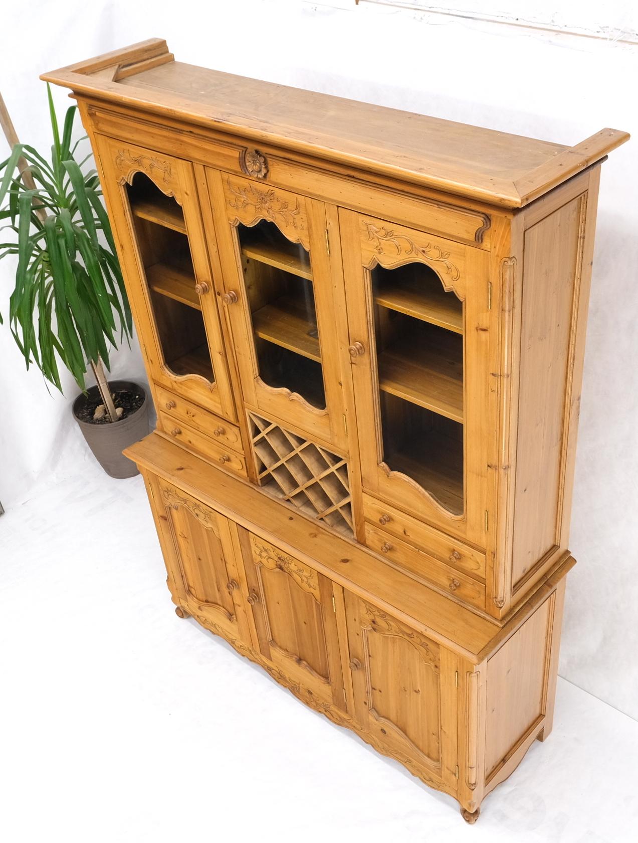 Country French Vintage Wine Rack Two-Piece Pine Step-Back Hutch For Sale 11