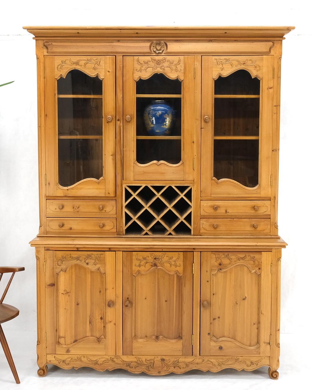 Country French Vintage Wine Rack Two-Piece Pine Step-Back Hutch For Sale 12
