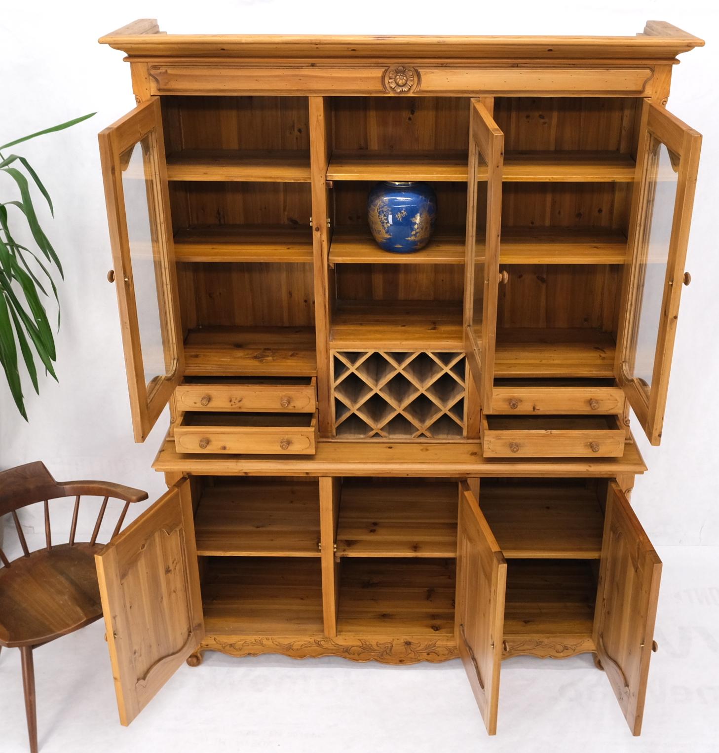 Country French Vintage wine rack two-piece pine step-back hutch.