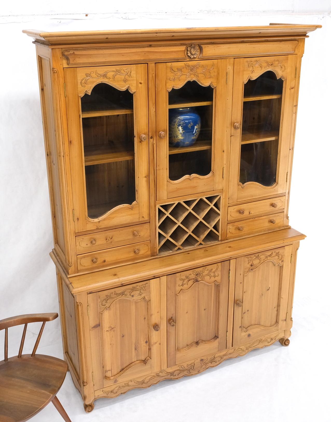 Country French Vintage Wine Rack Two-Piece Pine Step-Back Hutch For Sale 1