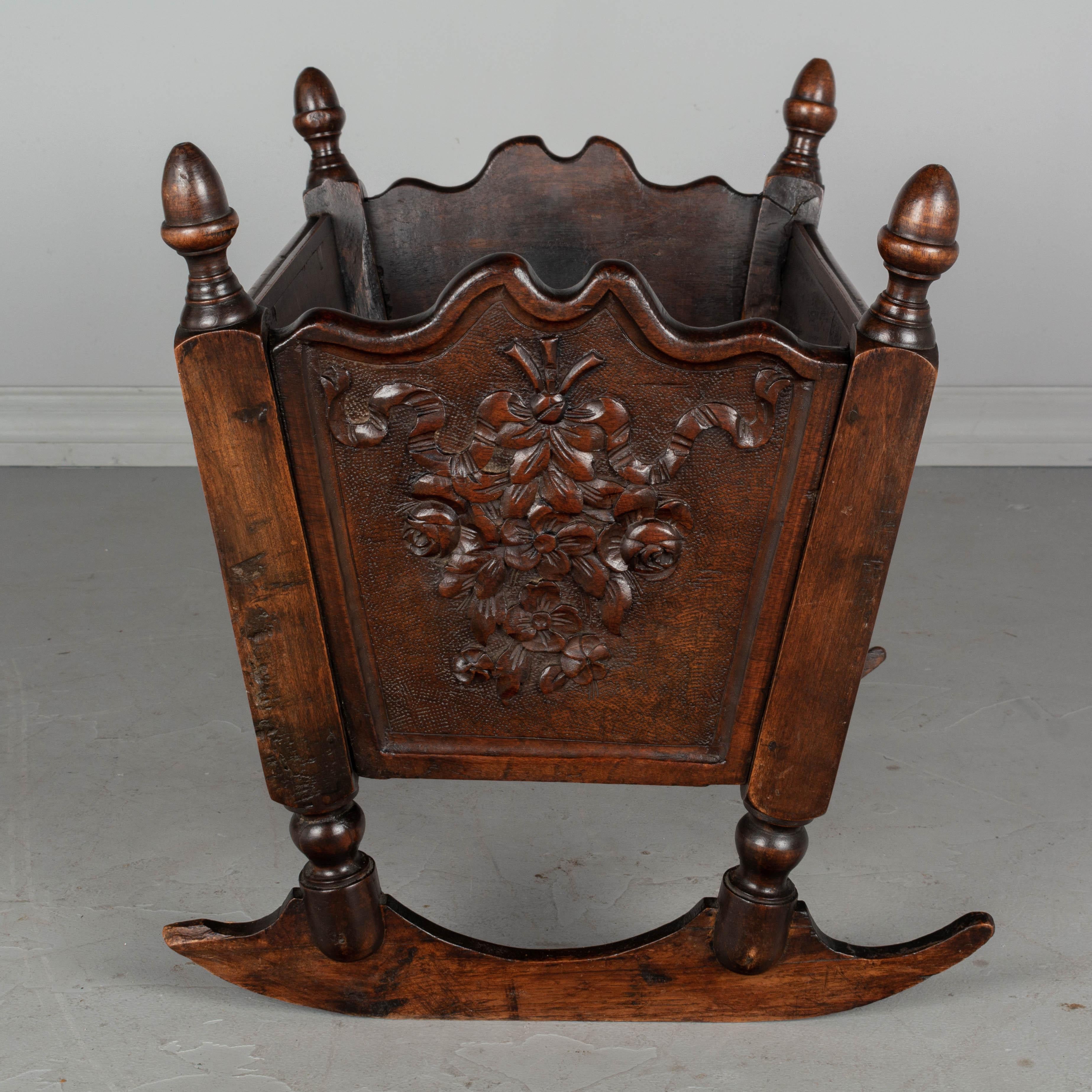 19th Century Country French Walnut Baby Cradle