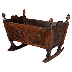 Antique Country French Walnut Baby Cradle
