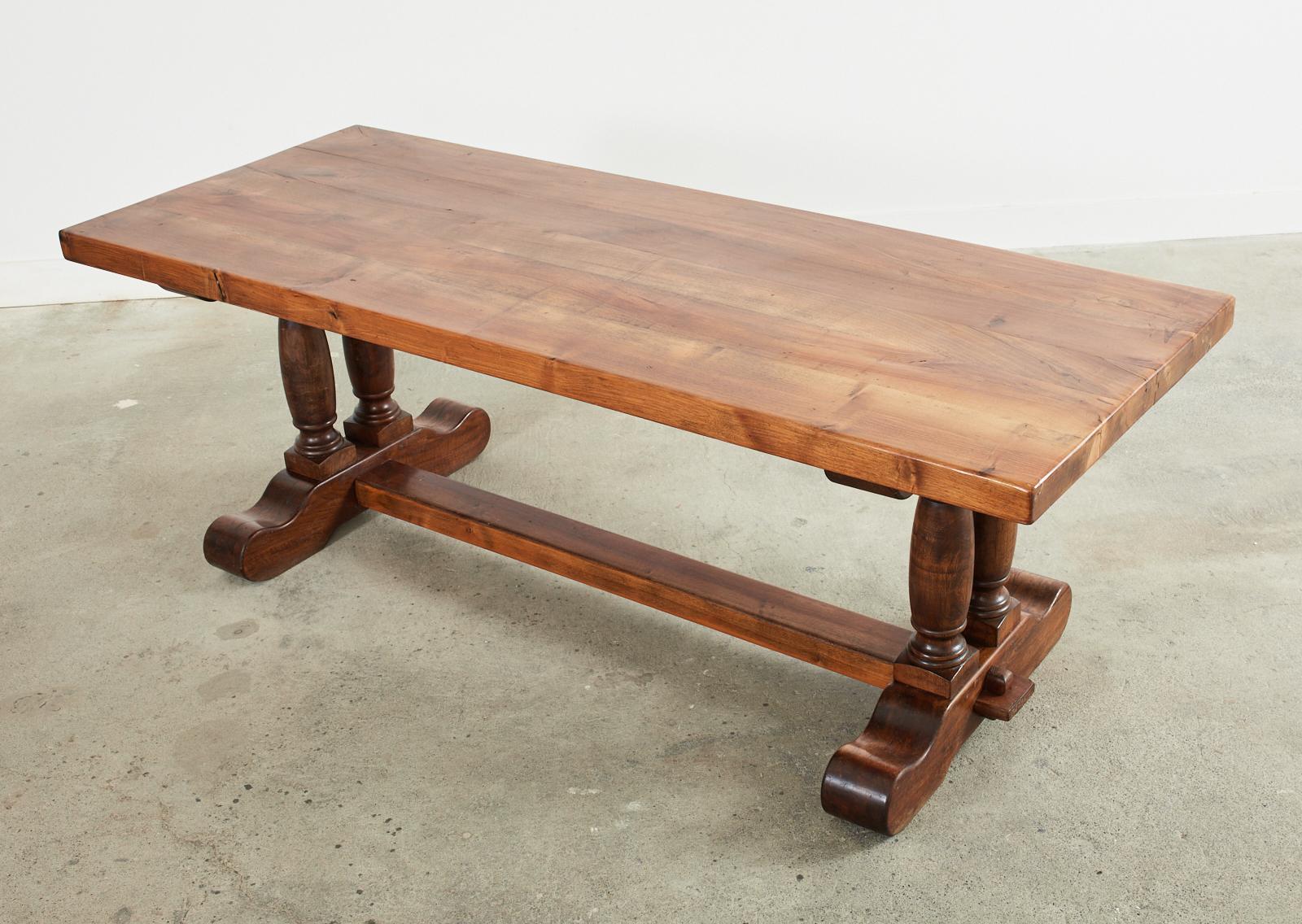 Country French Walnut Farmhouse Trestle Dining Table For Sale 5