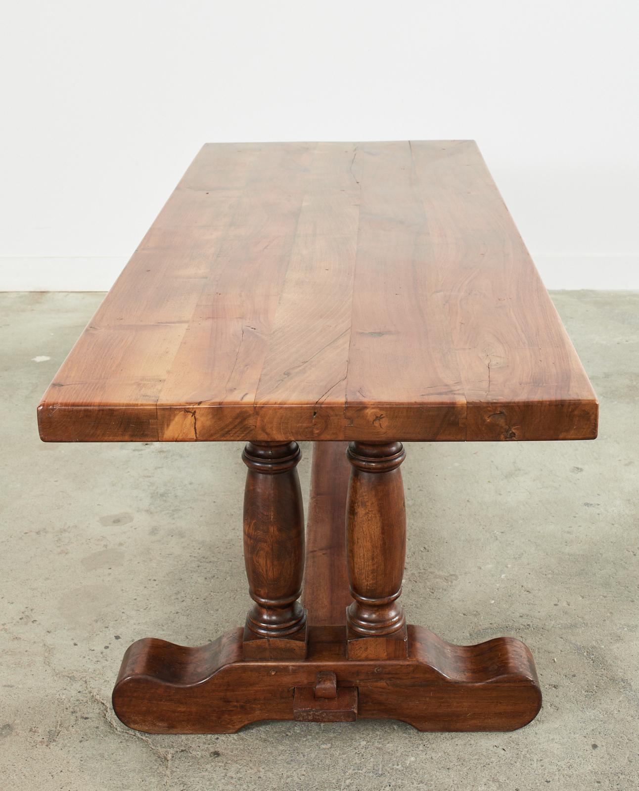 Country French Walnut Farmhouse Trestle Dining Table For Sale 14