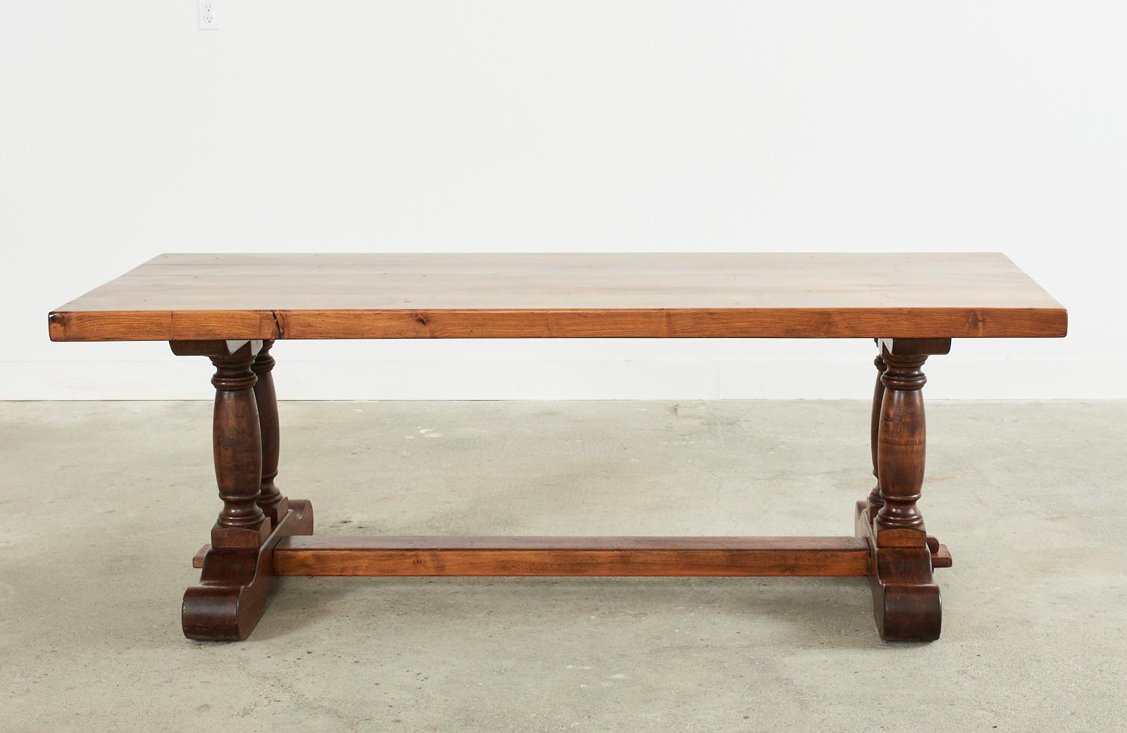Country French Walnut Farmhouse Trestle Dining Table For Sale 15