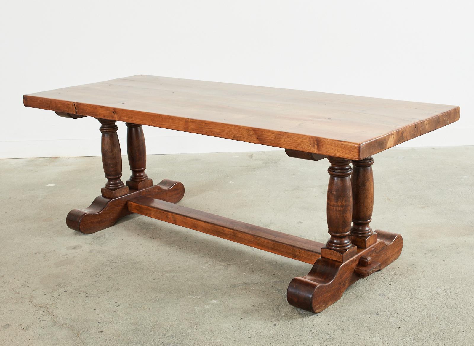 Hand-Crafted Country French Walnut Farmhouse Trestle Dining Table For Sale