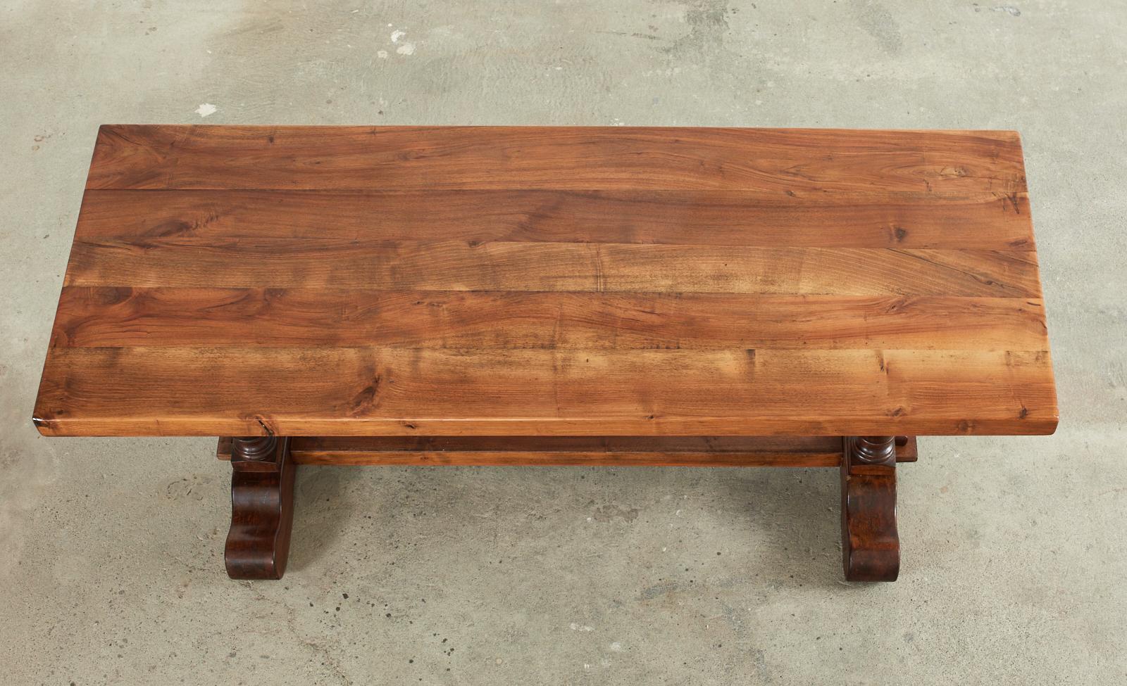 Country French Walnut Farmhouse Trestle Dining Table In Good Condition For Sale In Rio Vista, CA