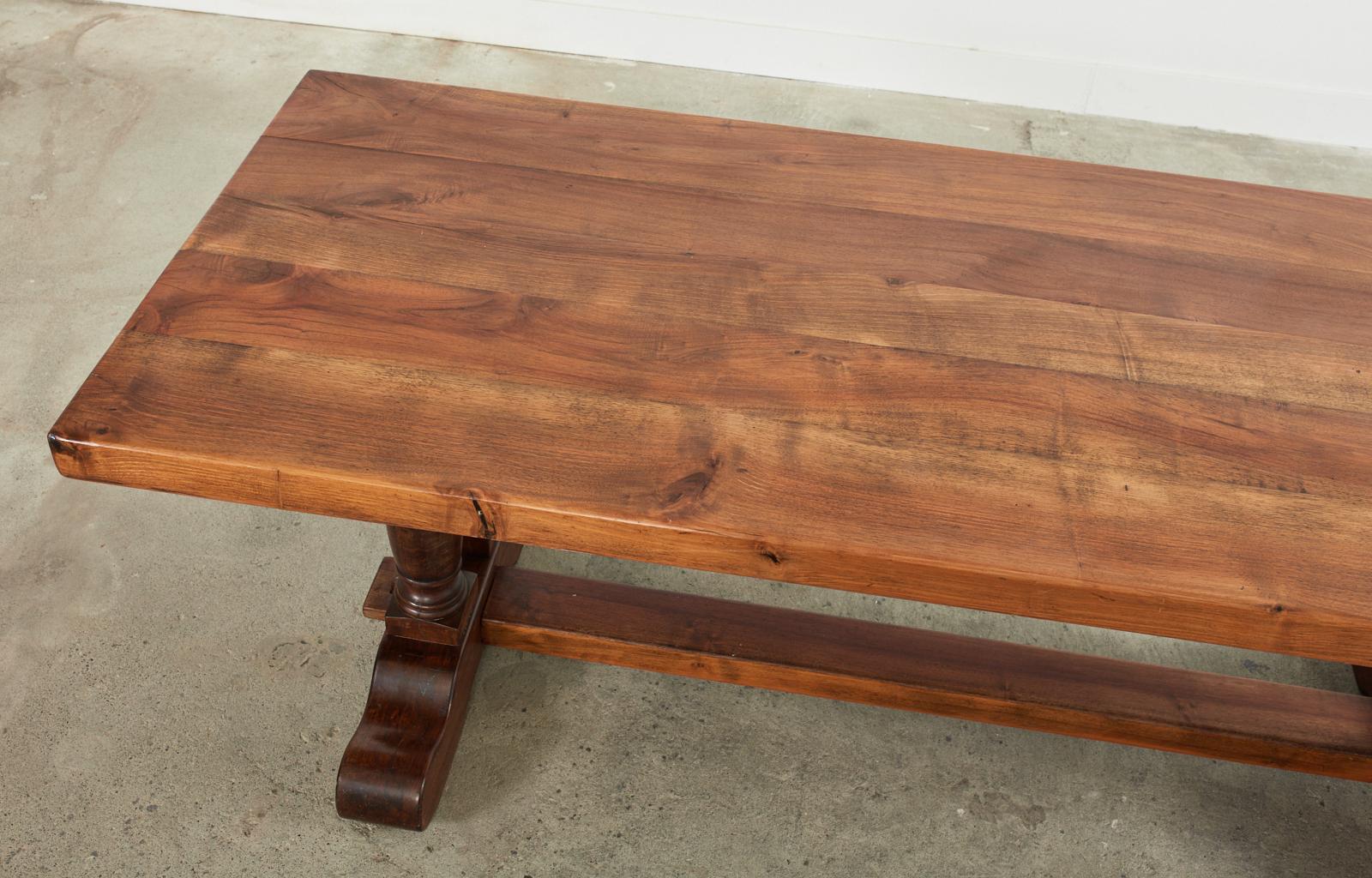 20th Century Country French Walnut Farmhouse Trestle Dining Table For Sale