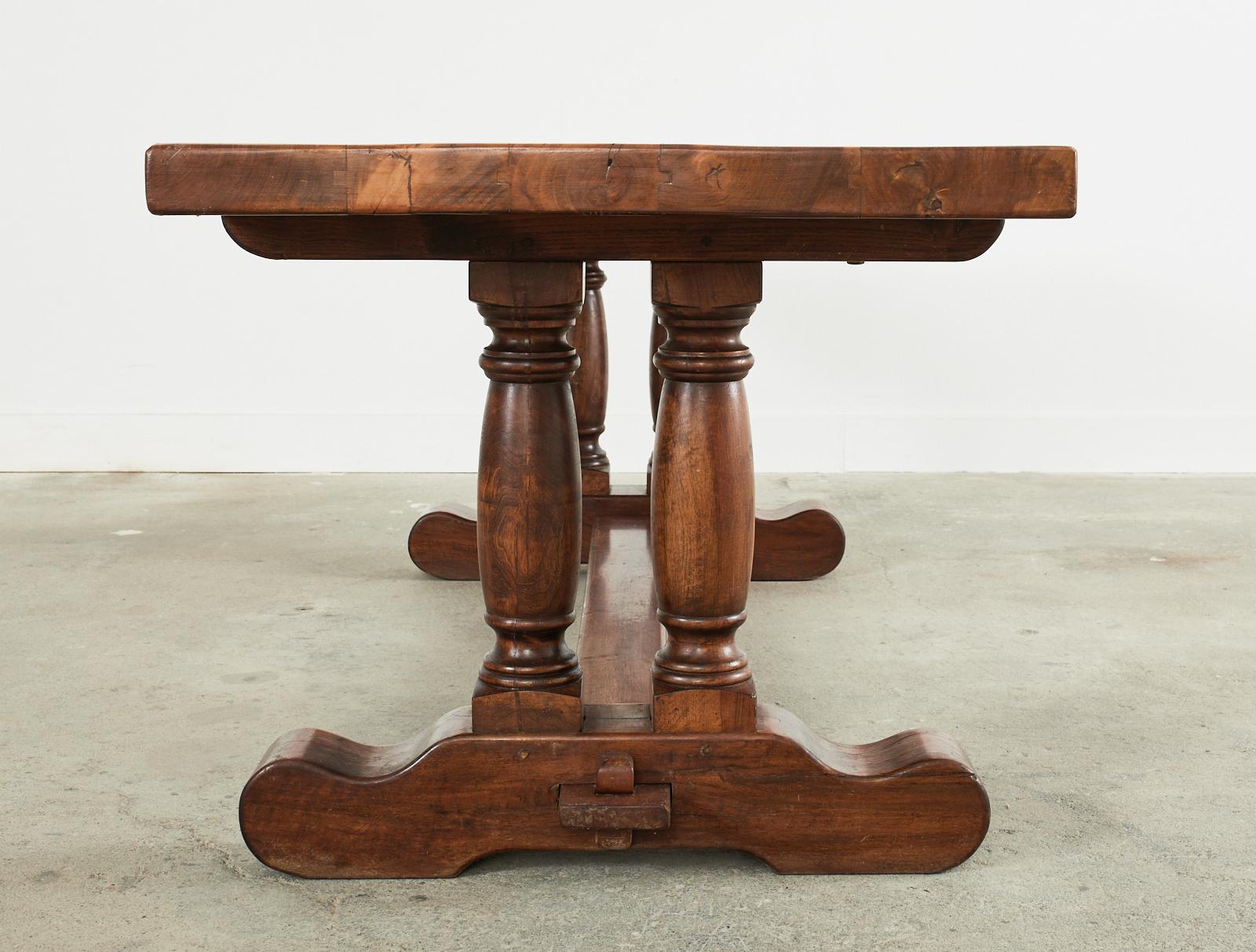 Country French Walnut Farmhouse Trestle Dining Table For Sale 3