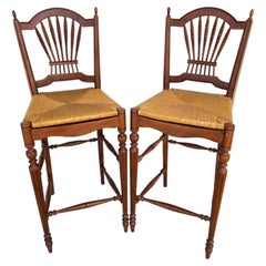 Country French Wheat Sheaf Back Rush Seat Bar Stools Set of 2