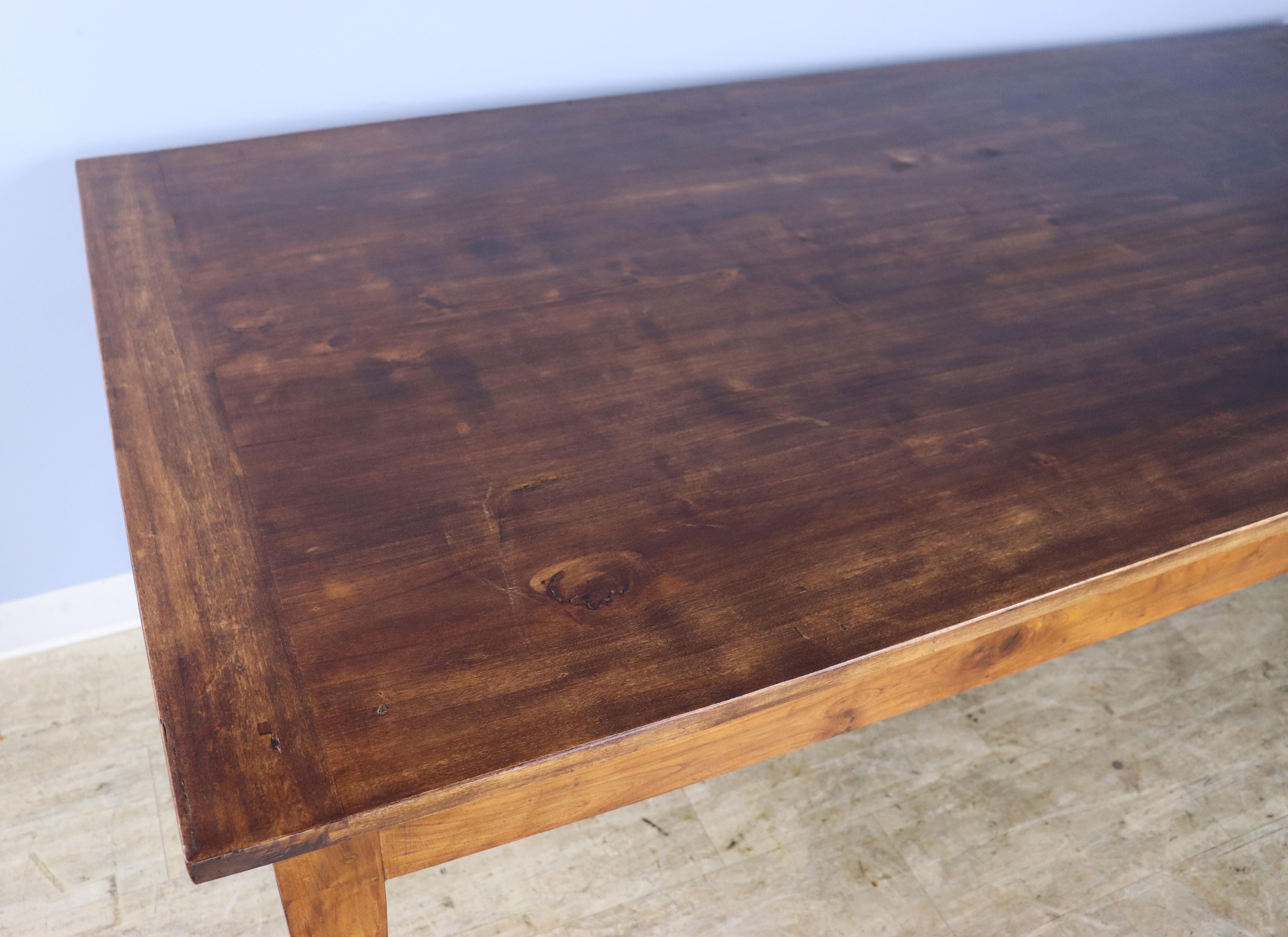 French Country Fruitwood Farm Table, One Drawer and Breadboard Ends For Sale