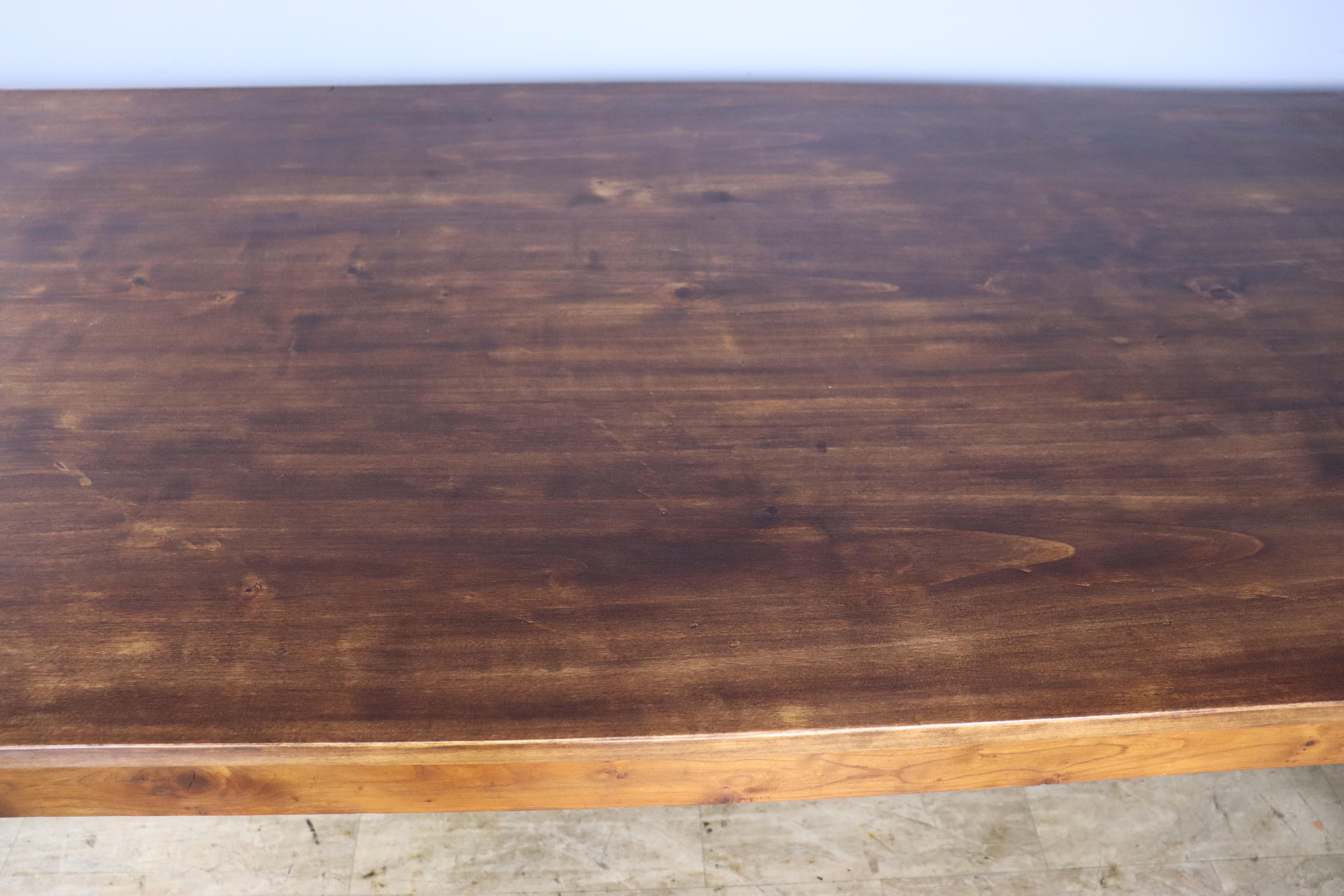 Country Fruitwood Farm Table, One Drawer and Breadboard Ends In Good Condition For Sale In Port Chester, NY