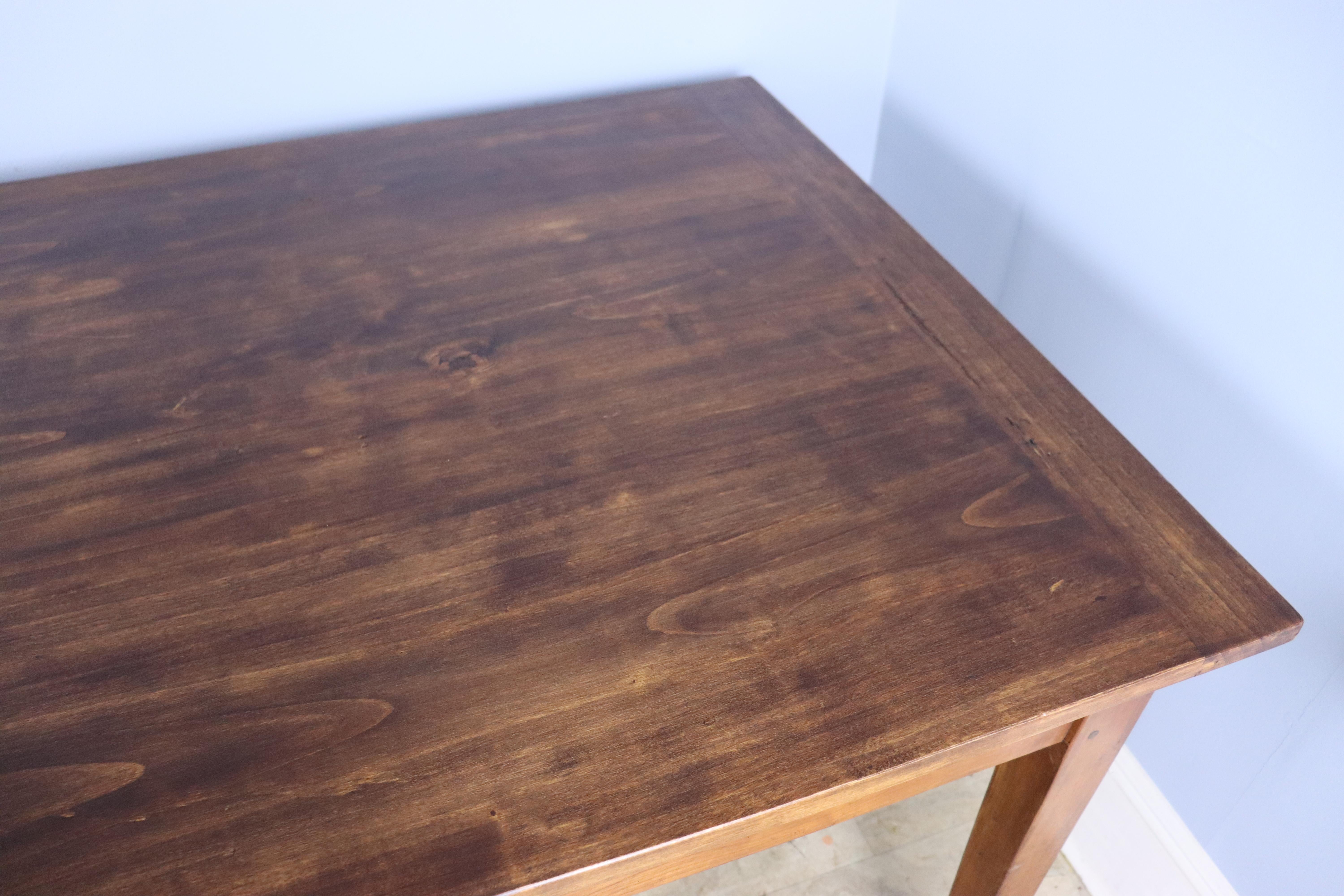 19th Century Country Fruitwood Farm Table, One Drawer and Breadboard Ends For Sale