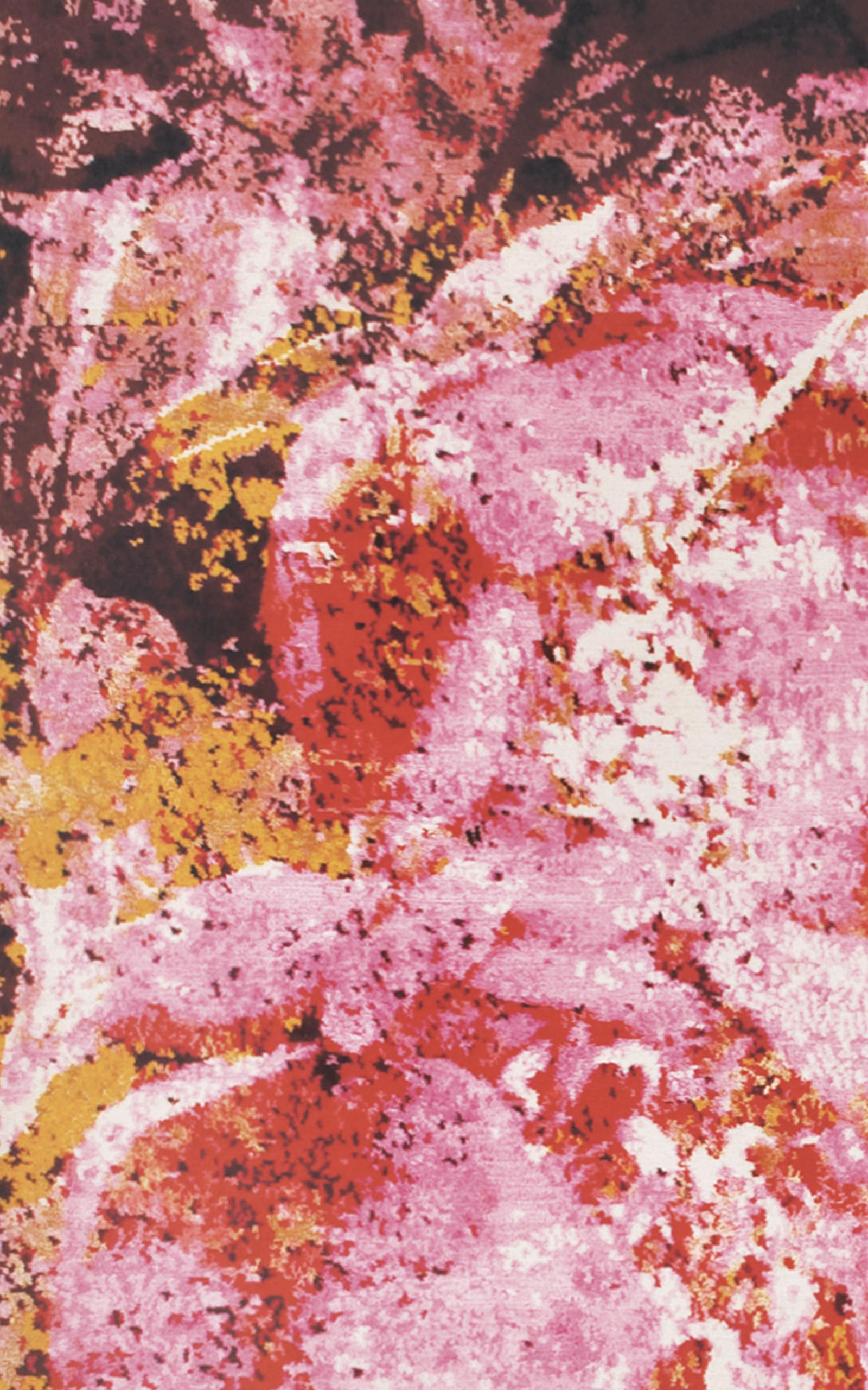 Country Garden es una sofisticada y lujosa alfombra de estilo abstracto de la colección English Eccentrics de Knots Rugs. Este atrevido y hermoso diseño es una celebración de un jardín inglés en flor, anudado a mano con tonos de rosa vivo y tonos