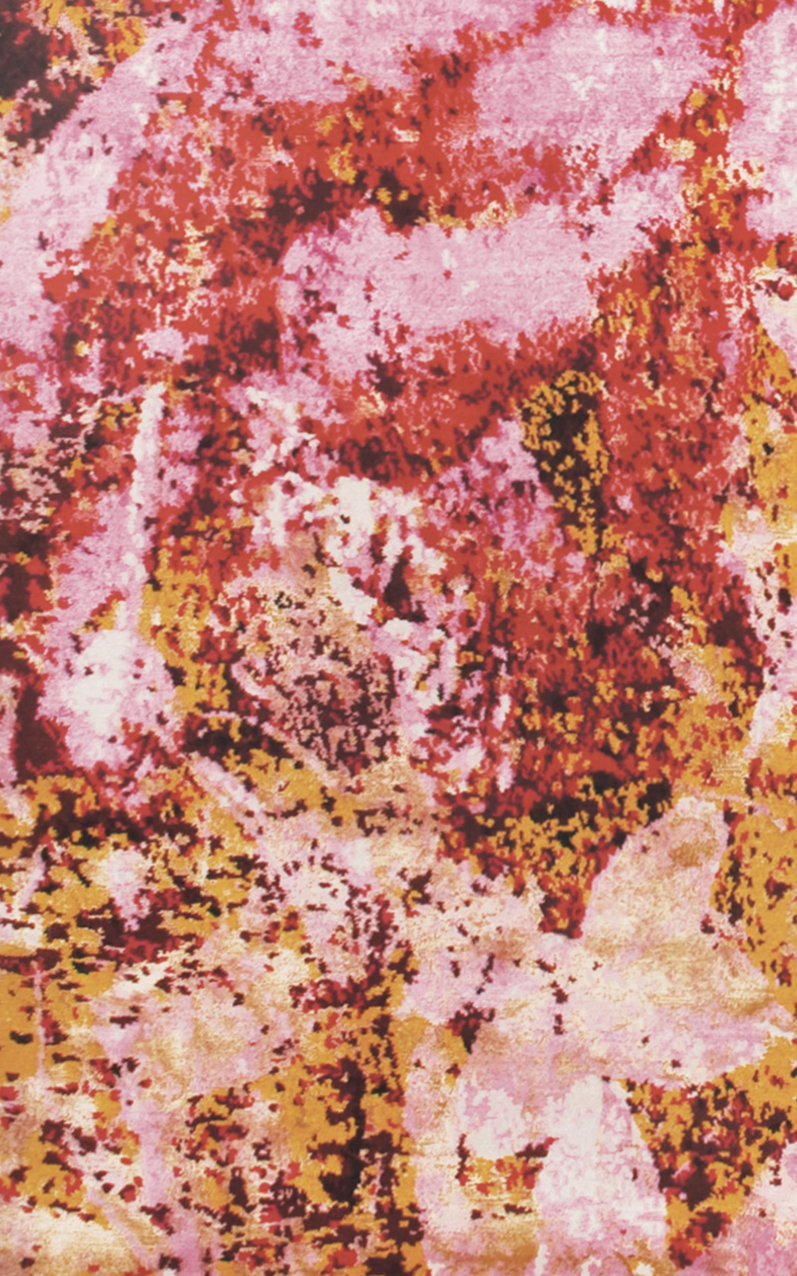 Country Garden Rosa - Alfombra de lana y seda anudada a mano by Knots Rugs Otro en venta