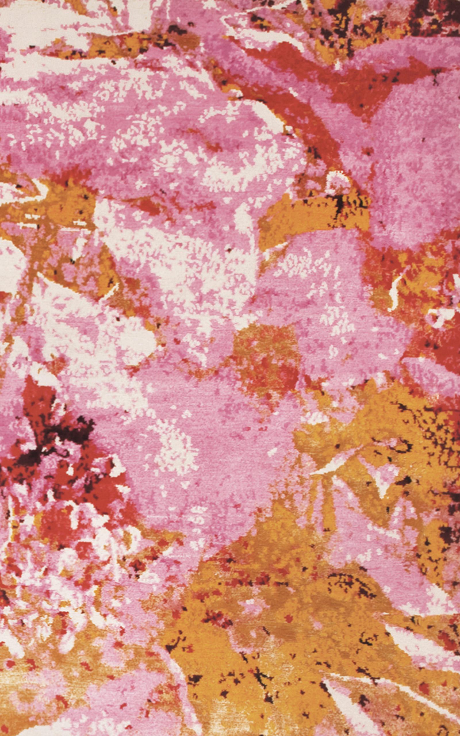 Country Garden Rosa - Alfombra de lana y seda anudada a mano by Knots Rugs Anudado a mano en venta