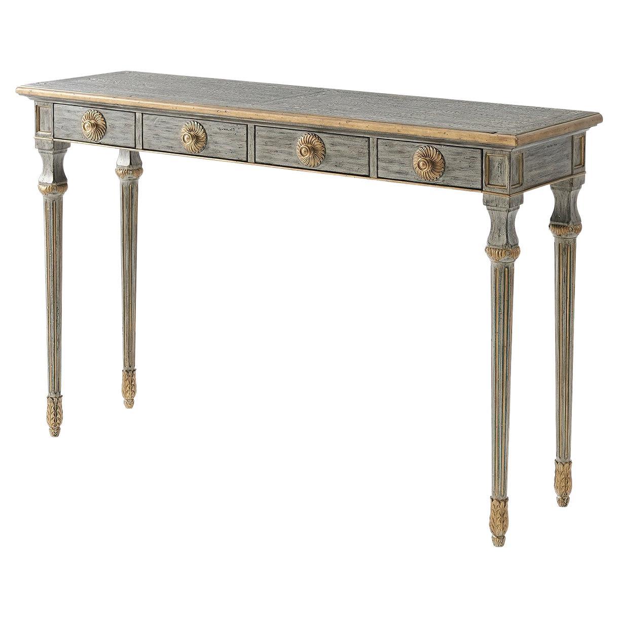Table console de style campagnard peinte en gris