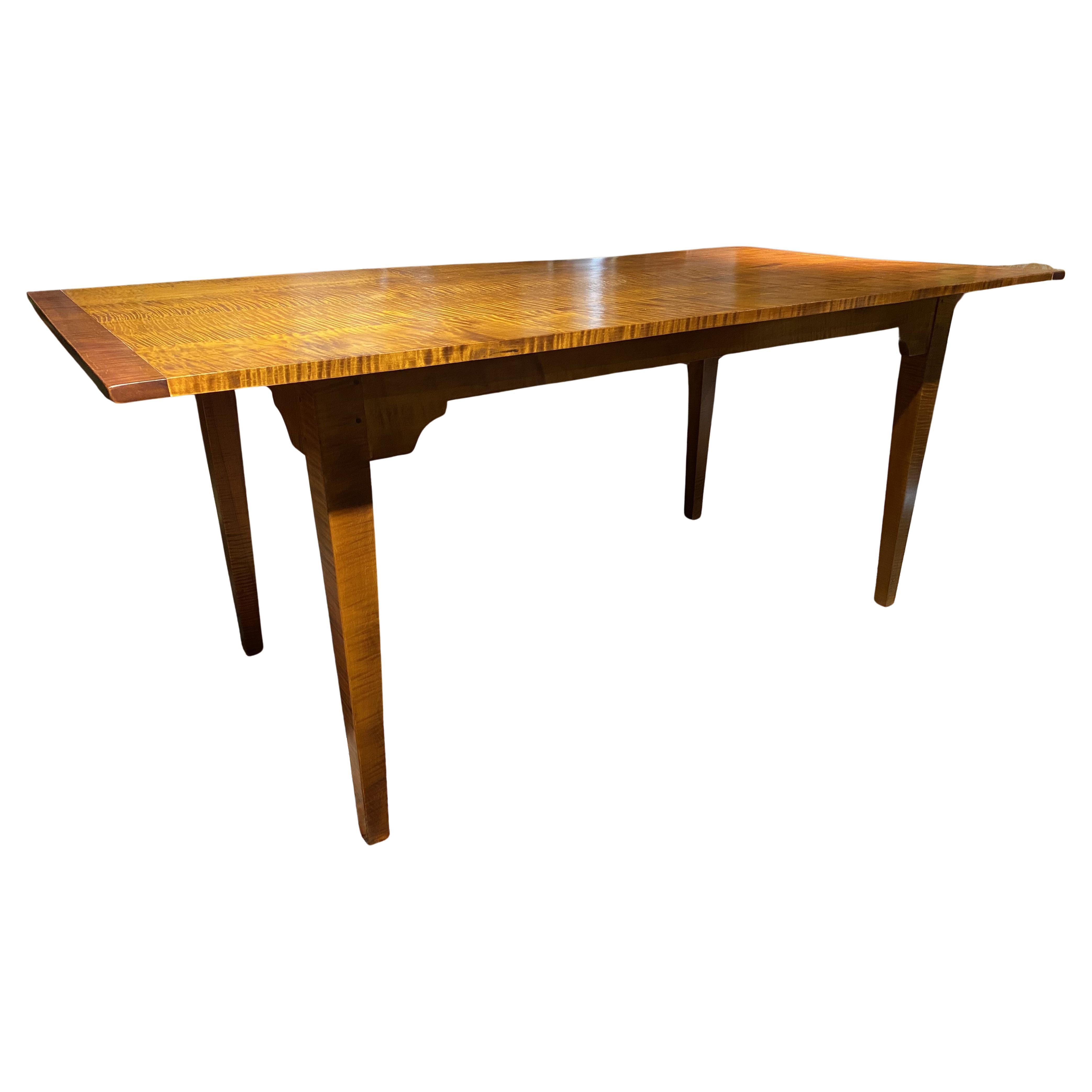 Country Hepplewhite Style Tiger Maple Dining Table with Breadboard Ends For Sale