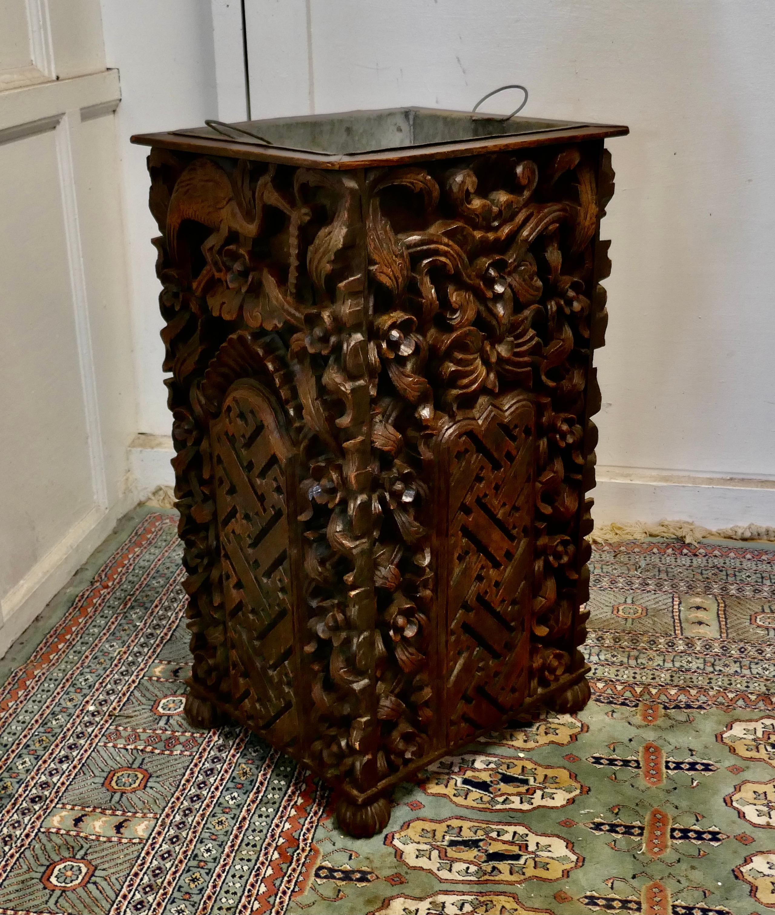 19th Century Country House Carved Gothic Oak Umbrella Stand For Sale