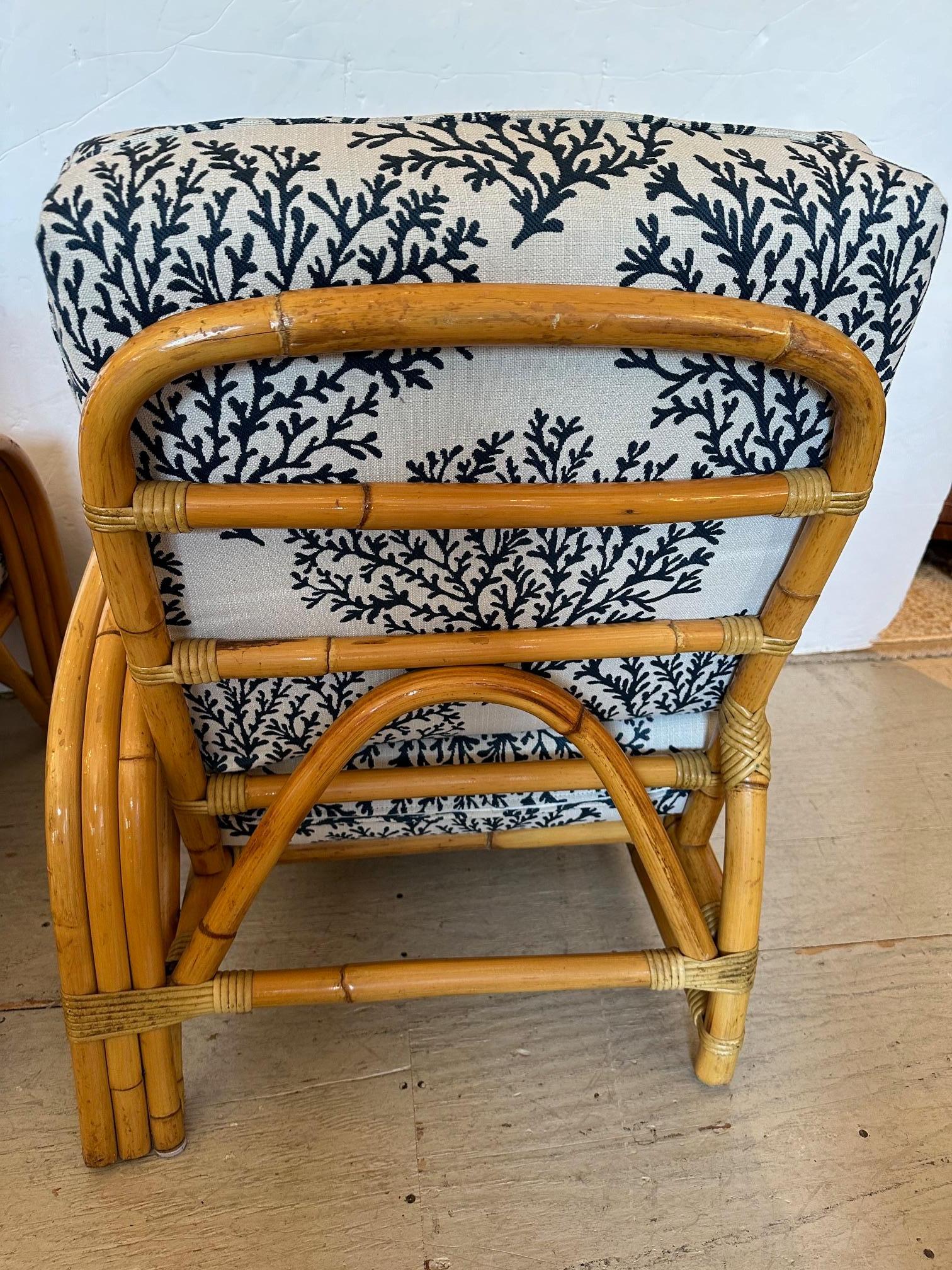 Country House Chic Vintage Bamboo Club Chairs or Loveseat with New Upholstery 4