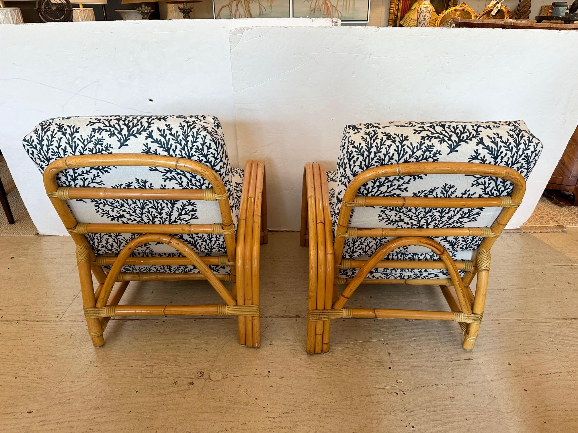 Country House Chic Vintage Bamboo Club Chairs or Loveseat with New Upholstery 5
