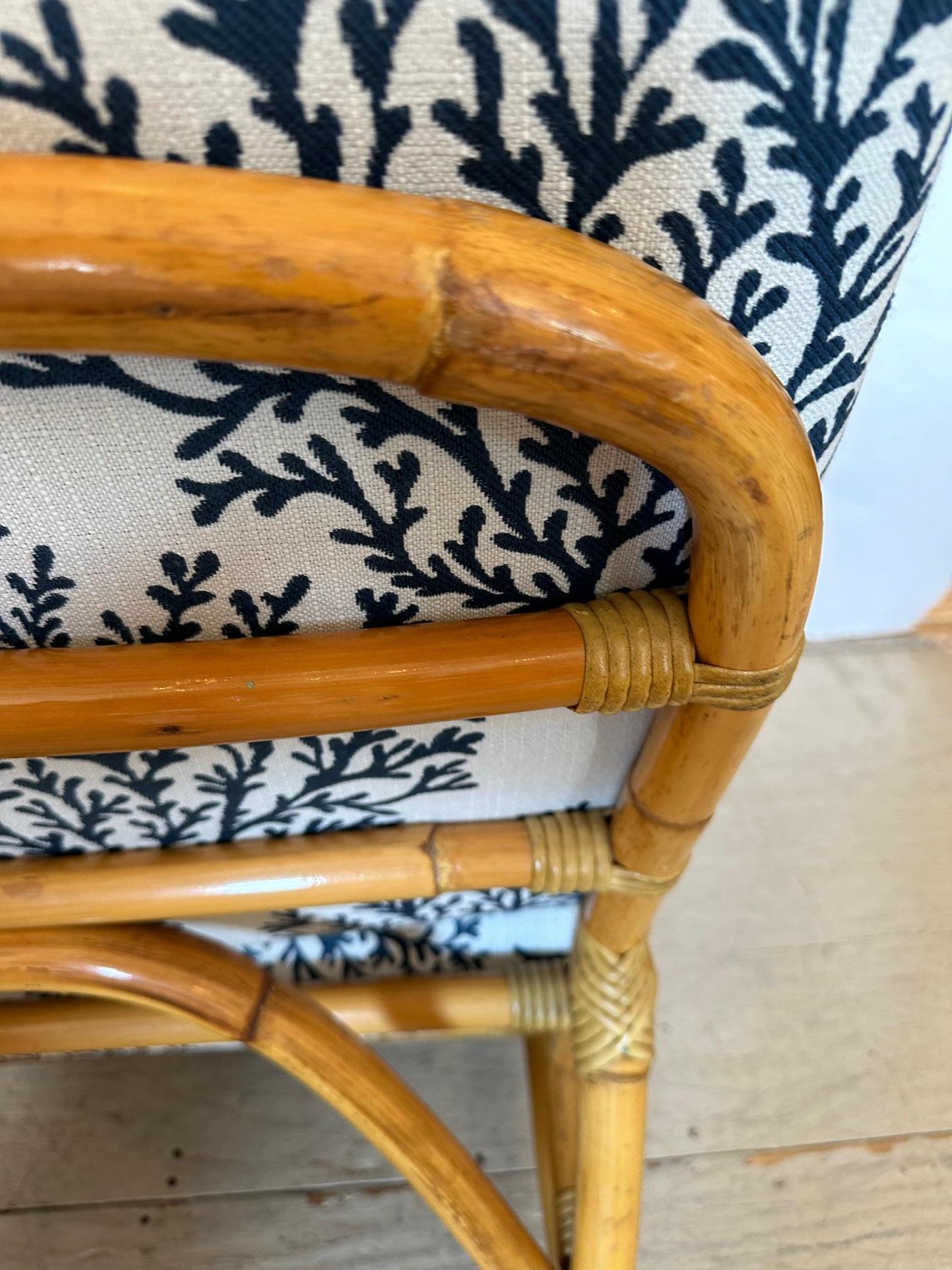 Country House Chic Vintage Bamboo Club Chairs or Loveseat with New Upholstery 7