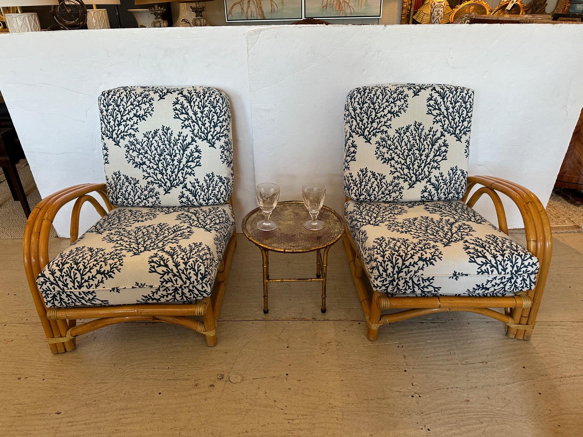 Organic Modern Country House Chic Vintage Bamboo Club Chairs or Loveseat with New Upholstery