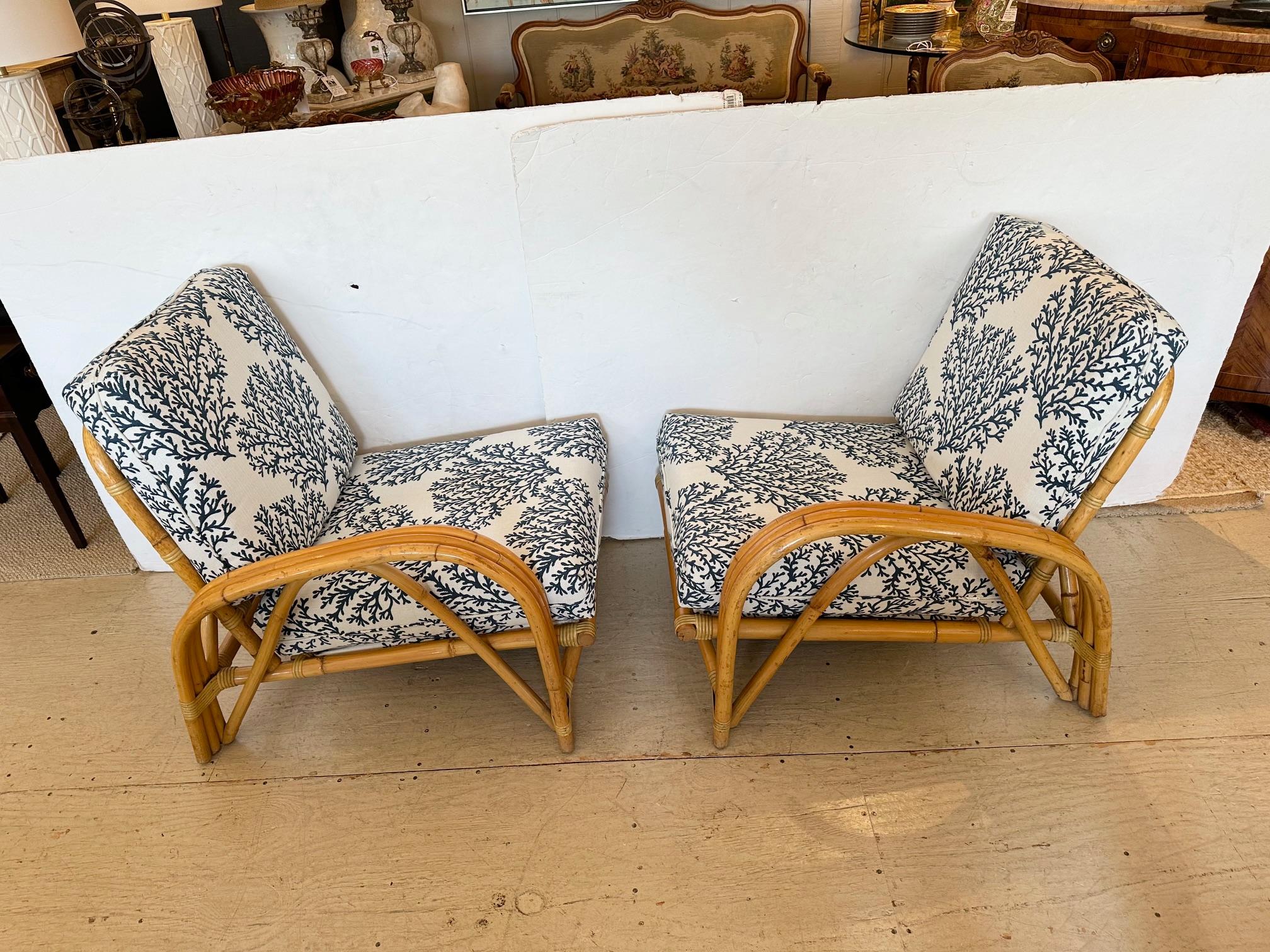 American Country House Chic Vintage Bamboo Club Chairs or Loveseat with New Upholstery
