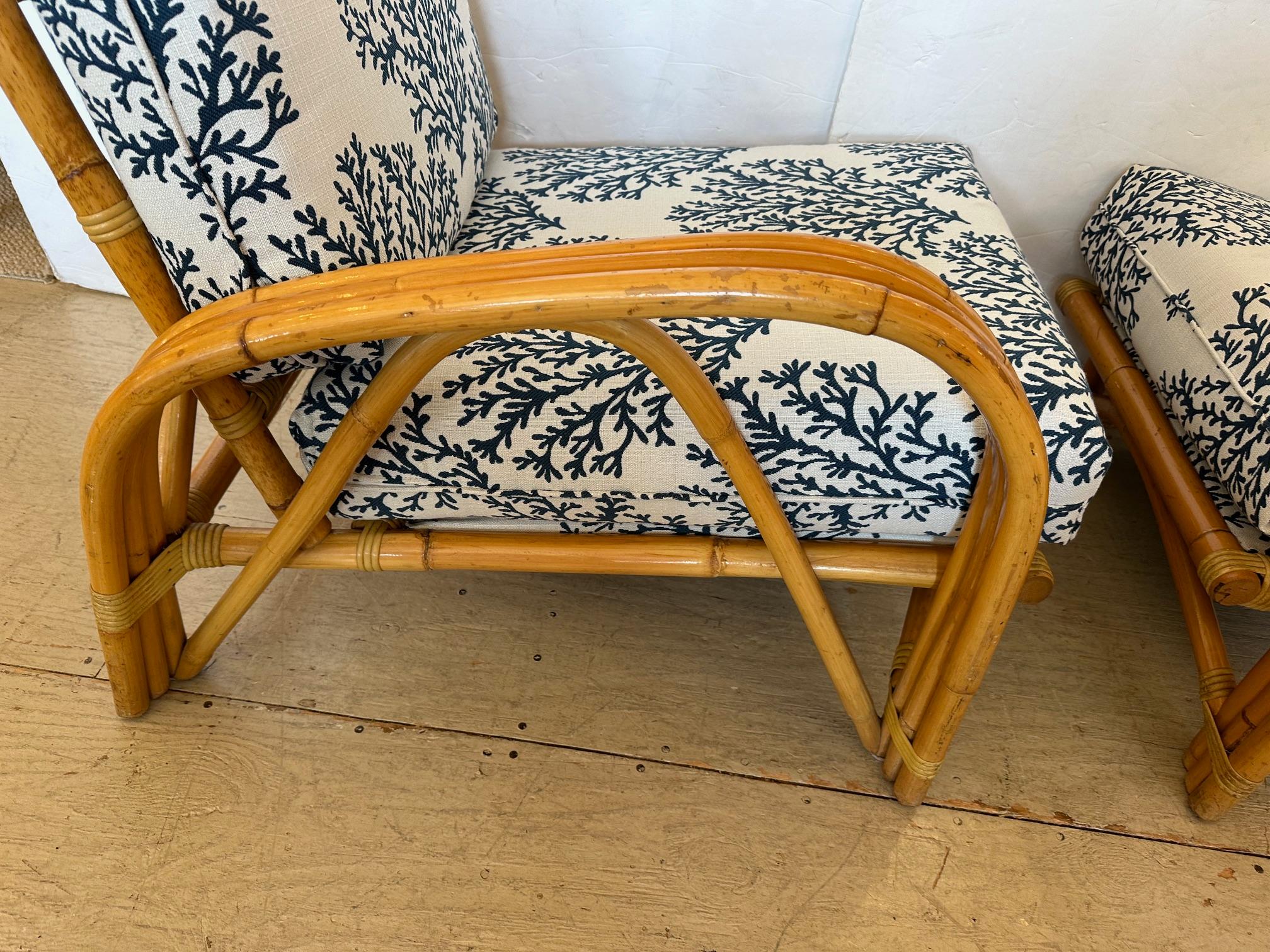 Country House Chic Vintage Bamboo Club Chairs or Loveseat with New Upholstery 1