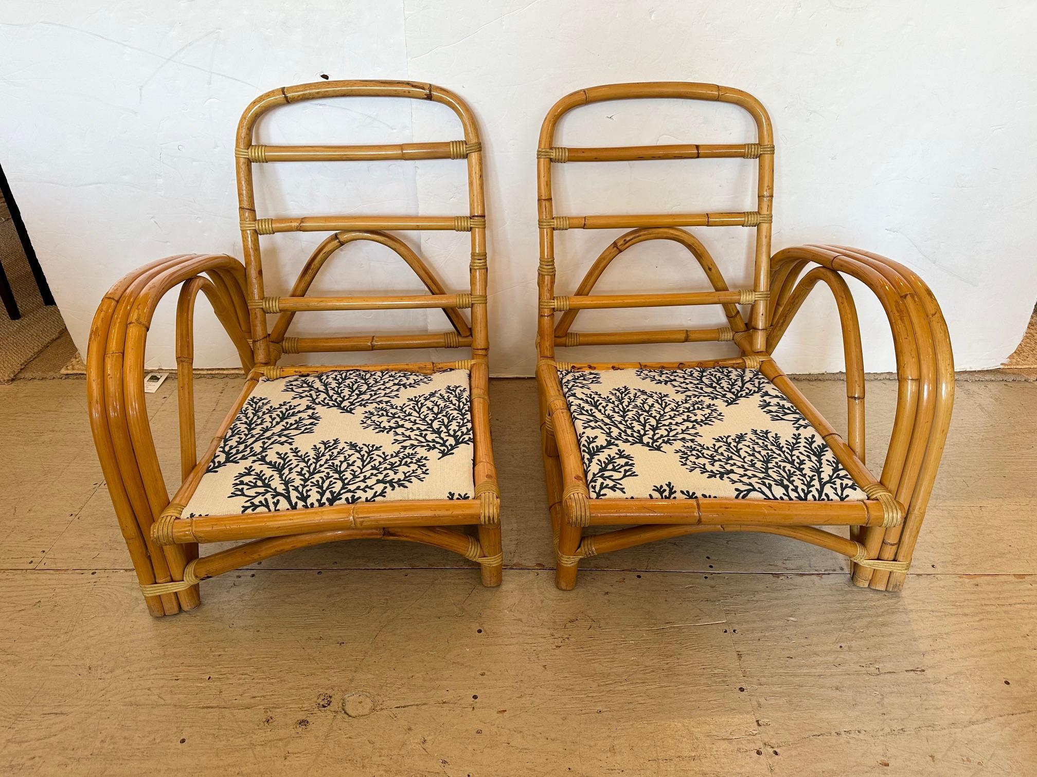 Country House Chic Vintage Bamboo Club Chairs or Loveseat with New Upholstery 2