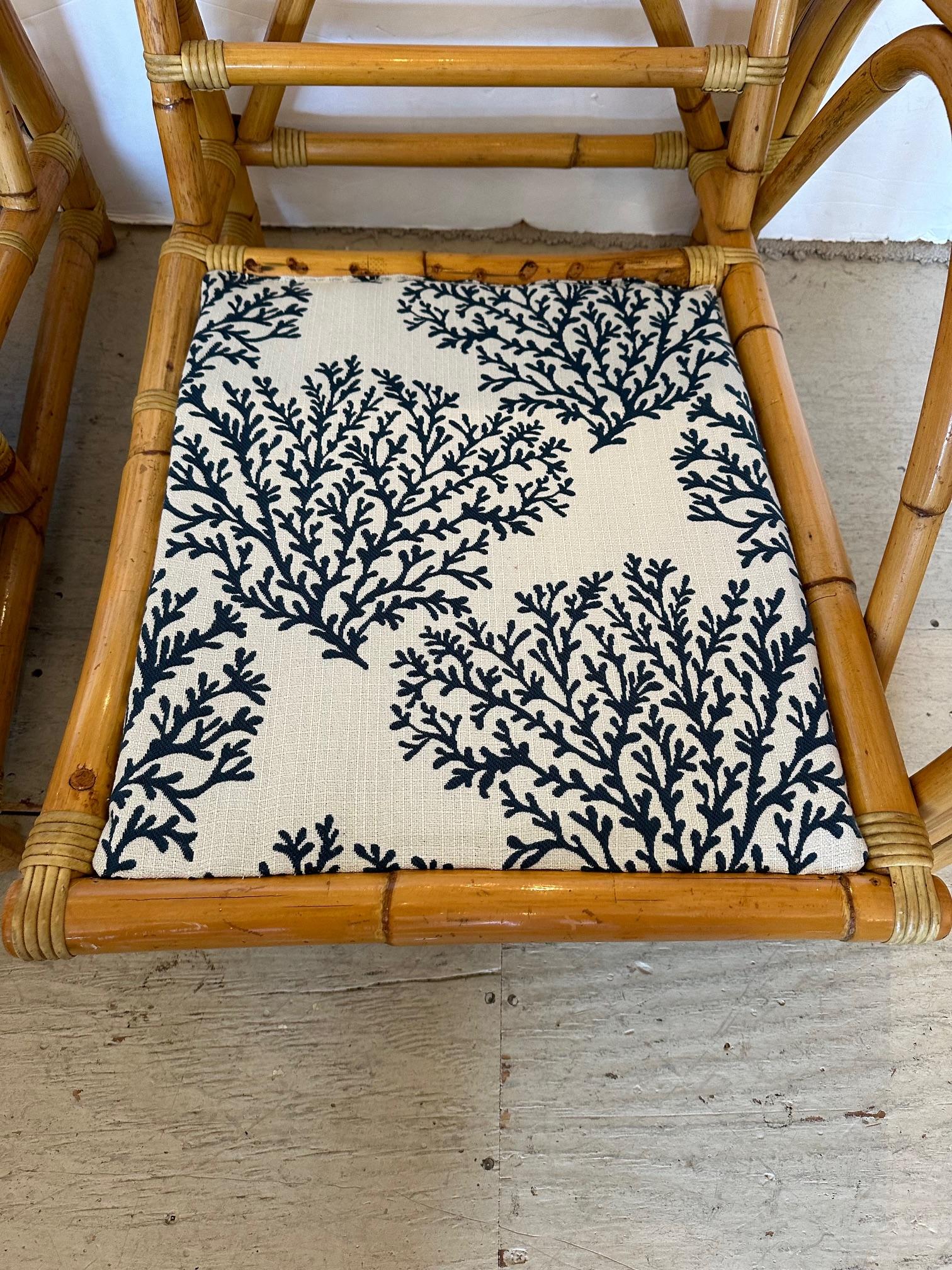 Country House Chic Vintage Bamboo Club Chairs or Loveseat with New Upholstery 3