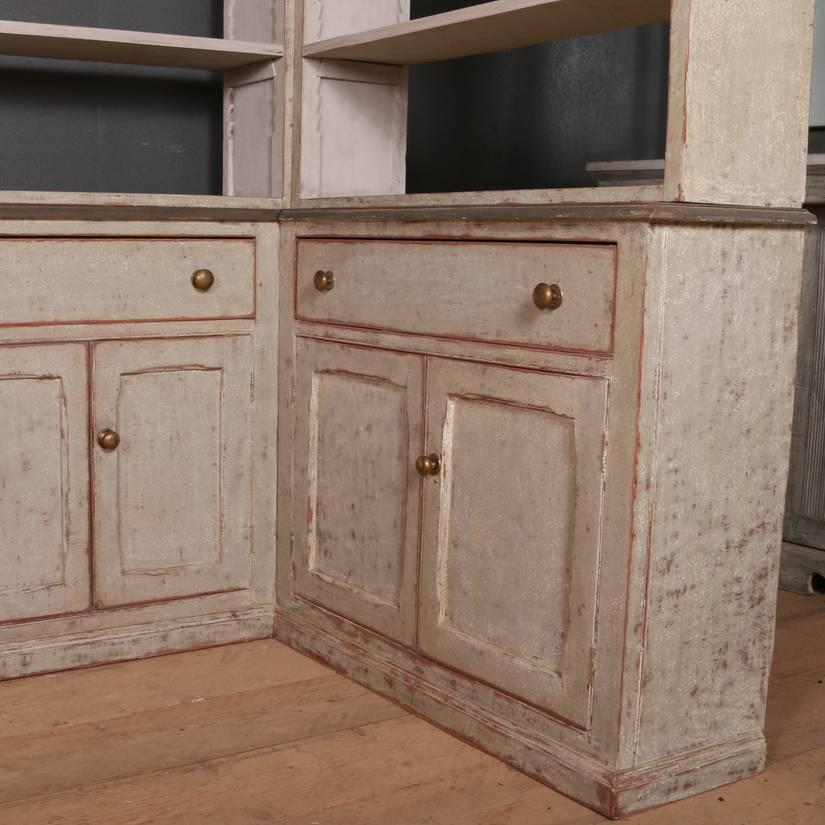 Very rare 19th century painted country house corner dresser. Narrow proportions, 1860

The return on the right is 50
