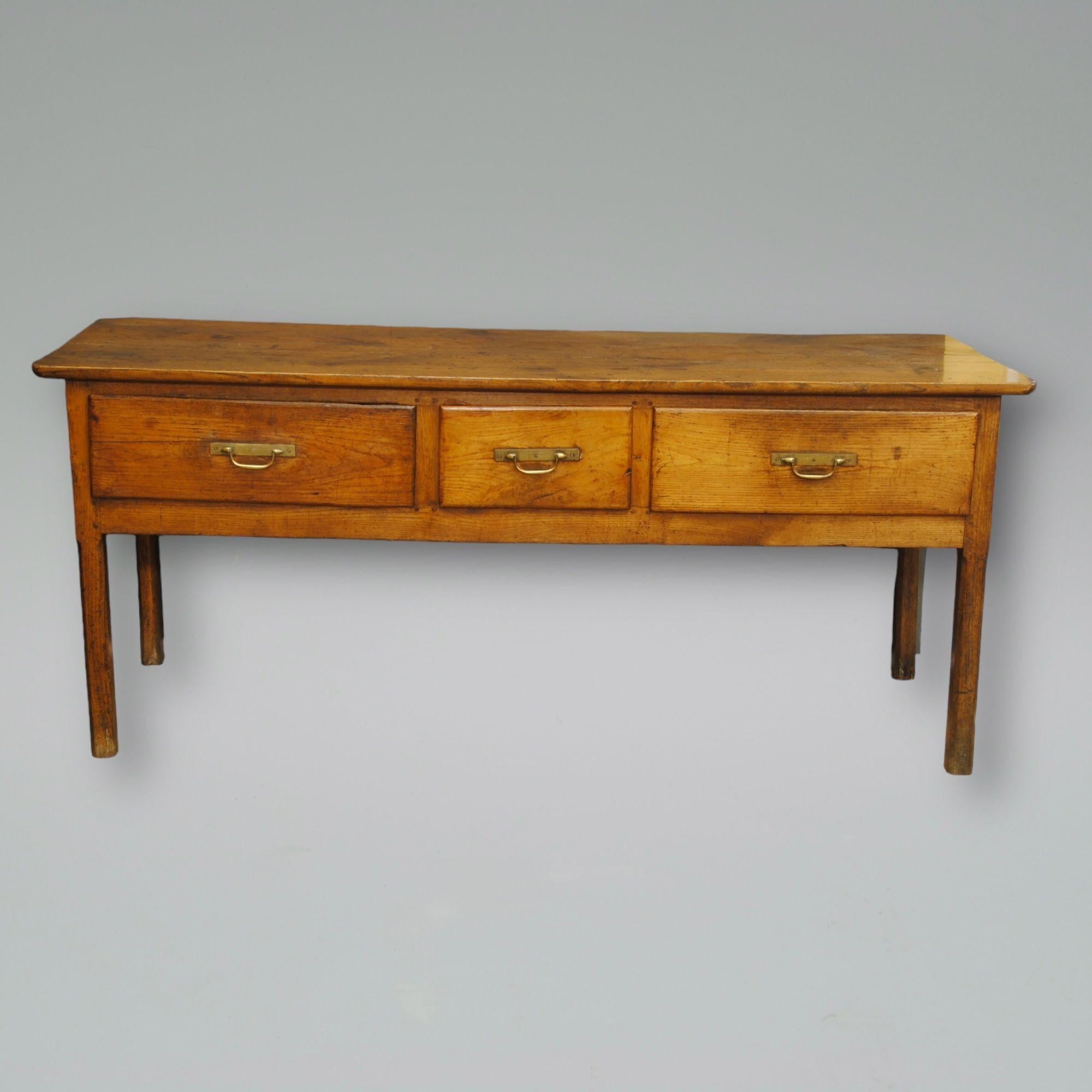 An unusual George III period elm country house dresser, it is finished on the back so would make an island in a kitchen
Lovely colour and patina.
Circa 1780