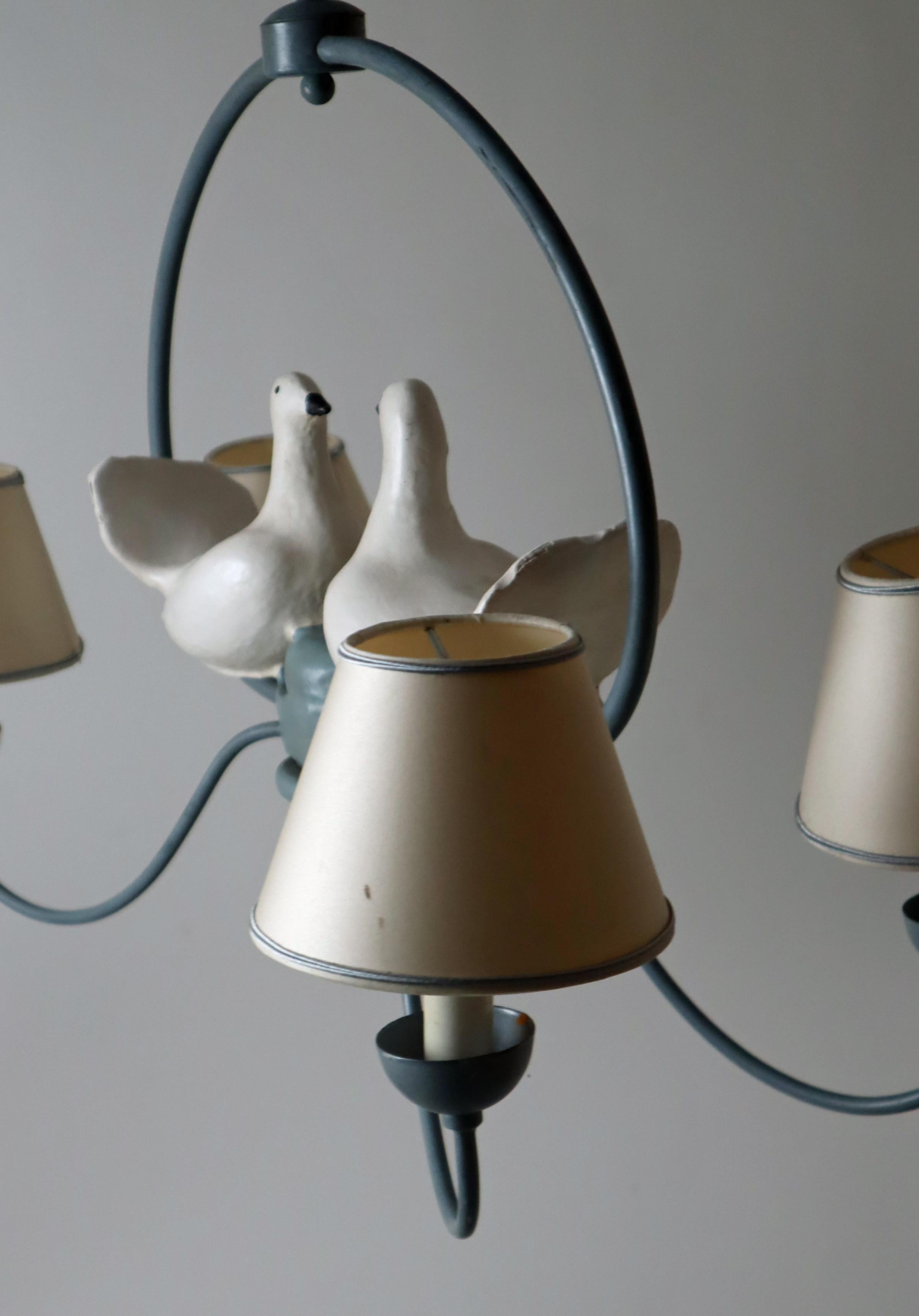 Hängeleuchte Lovebirds im Landhausstil mit weißen Tauben, Italien 1980er Jahre 6