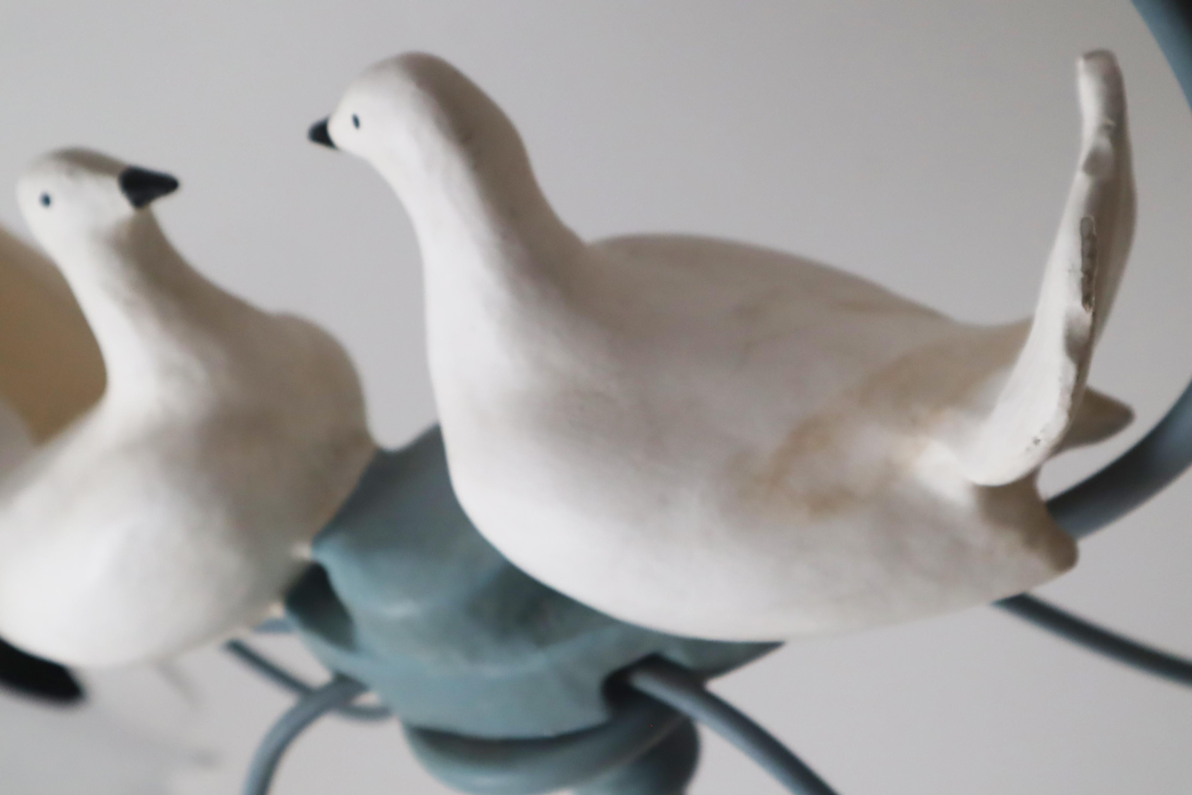 Hängeleuchte Lovebirds im Landhausstil mit weißen Tauben, Italien 1980er Jahre 10
